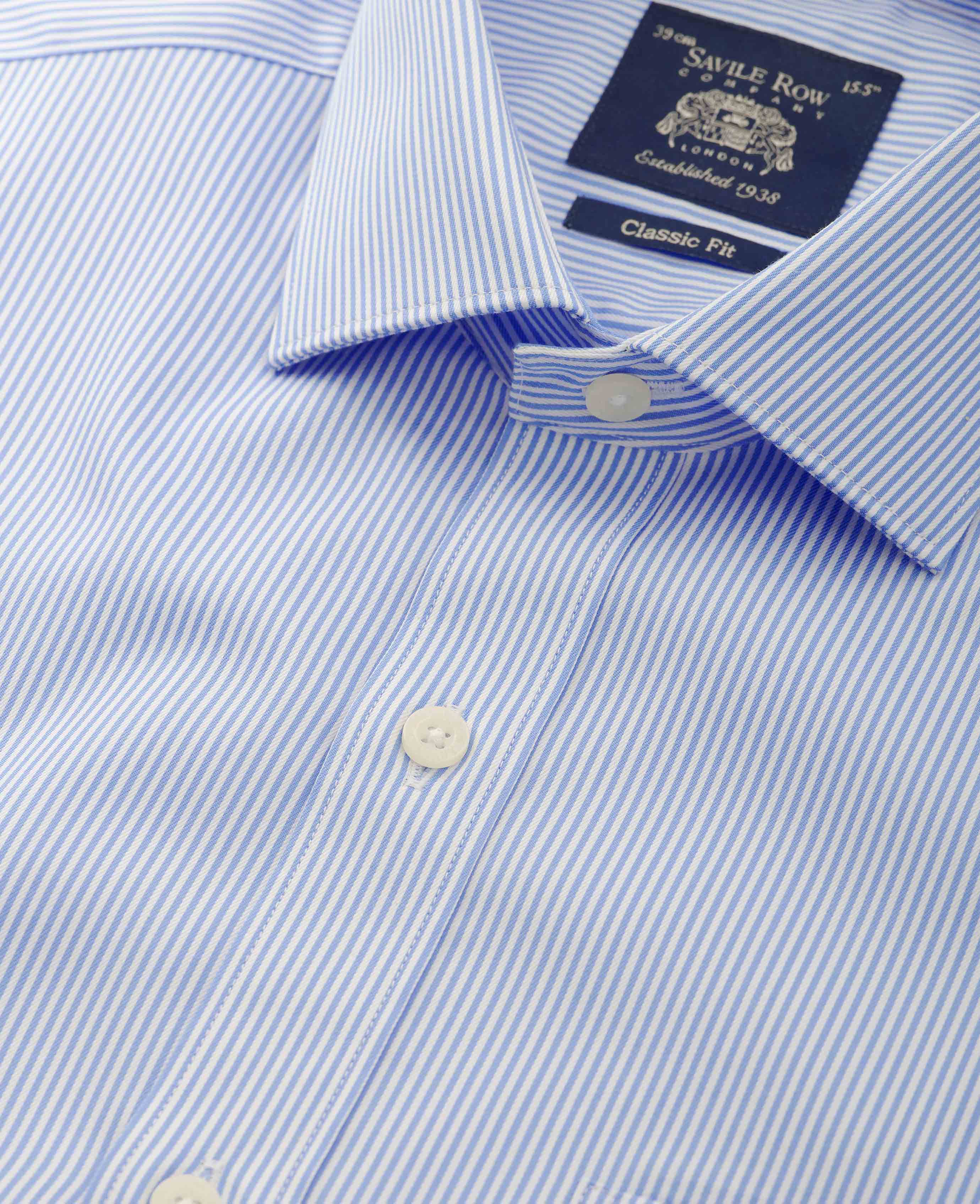 Blue Cotton Twill Classic Fit Striped Formal Shirt - Single Cuff - Image 3