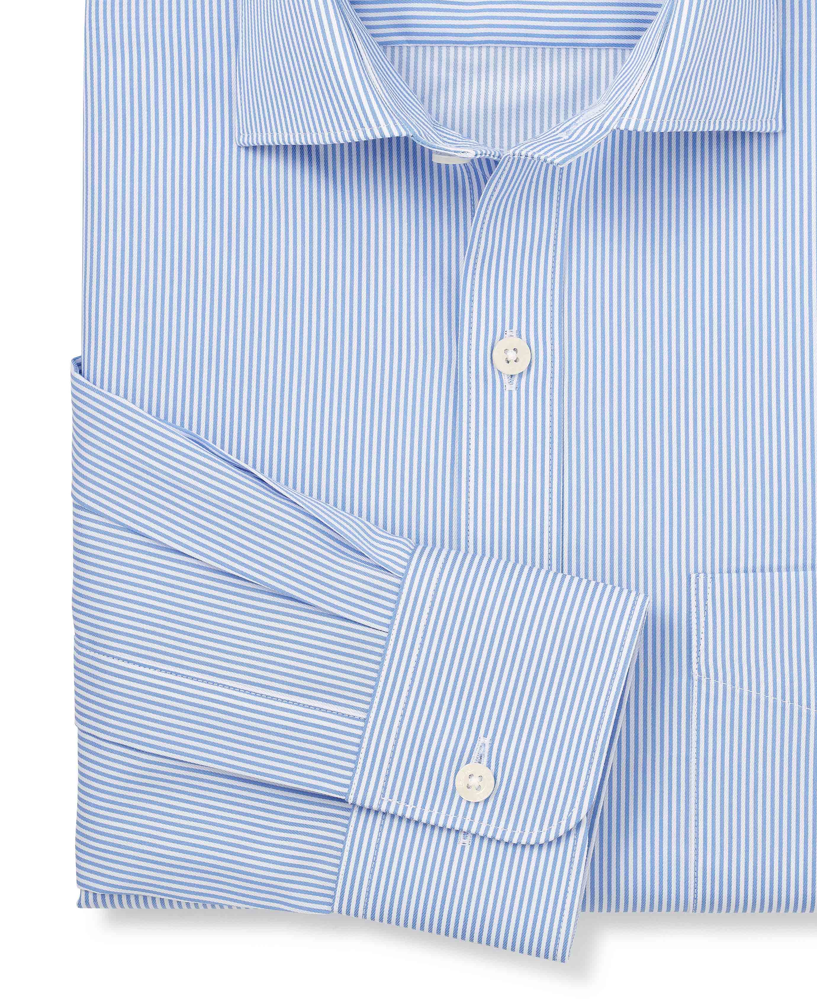 Blue Cotton Twill Classic Fit Striped Formal Shirt - Single Cuff - Image 5