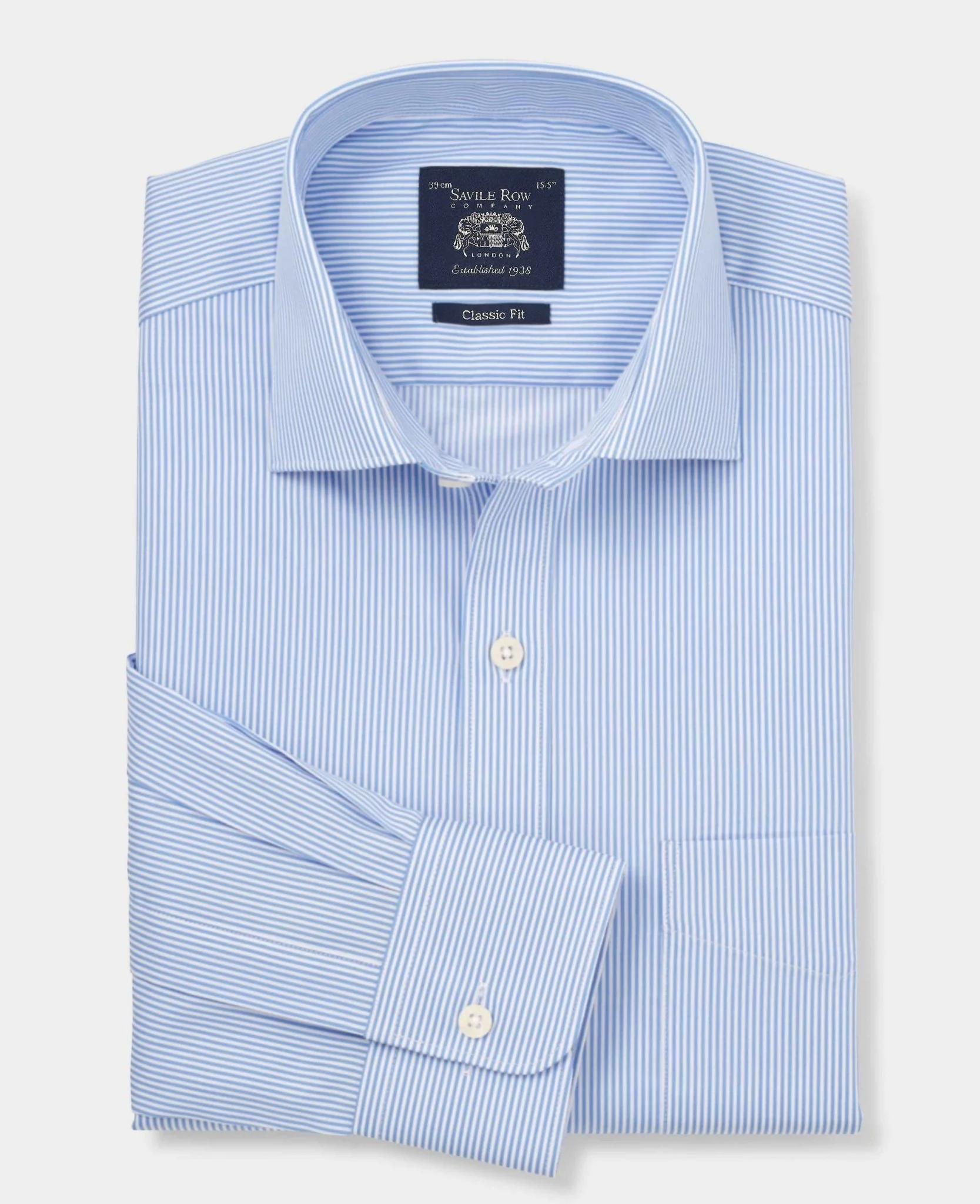 Blue Cotton Twill Classic Fit Striped Formal Shirt - Single Cuff - Image 6