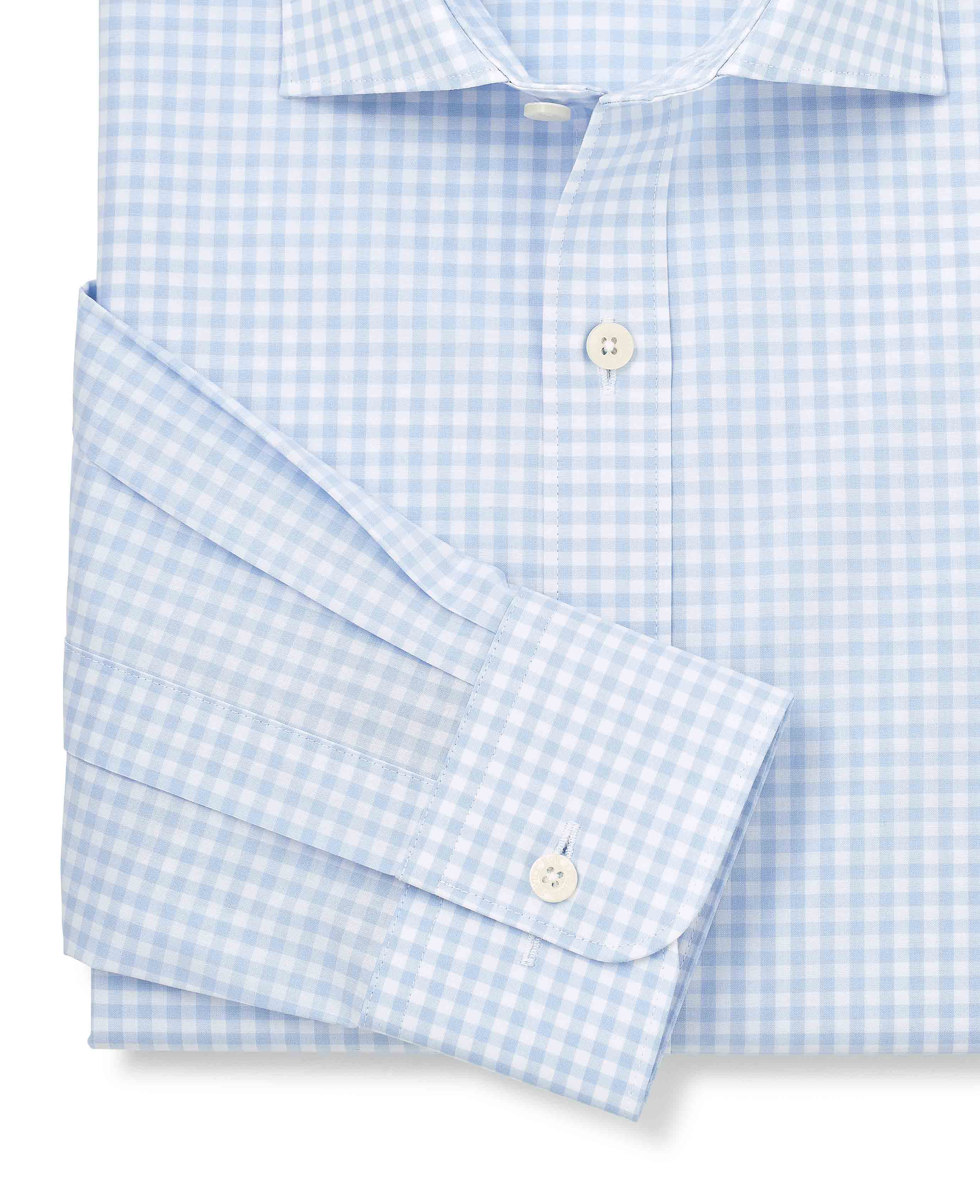 Blue Gingham Check Cotton Poplin Classic Fit Formal Shirt - Single Cuff - Image 4