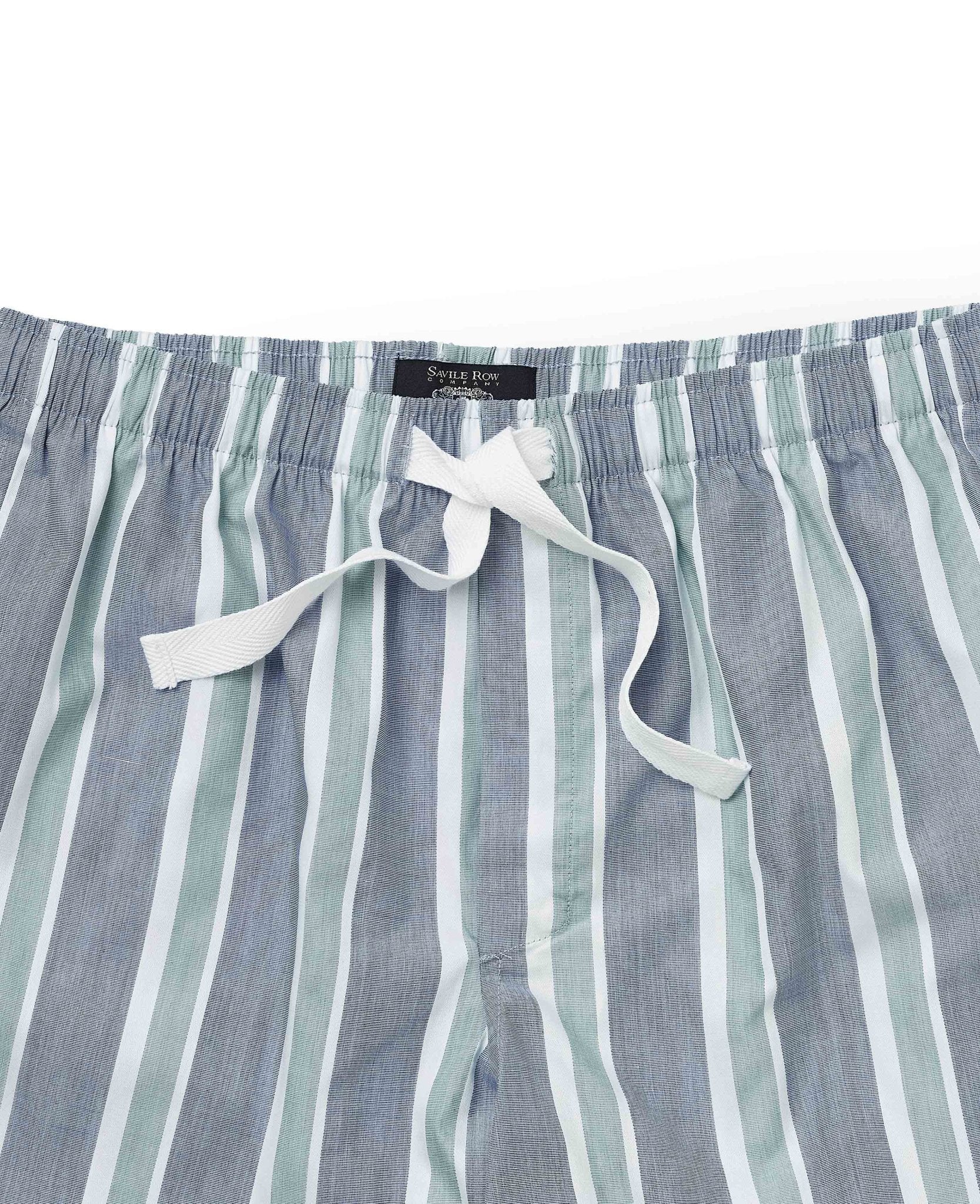 Blue Green Cotton Striped Lounge Shorts - Image 4