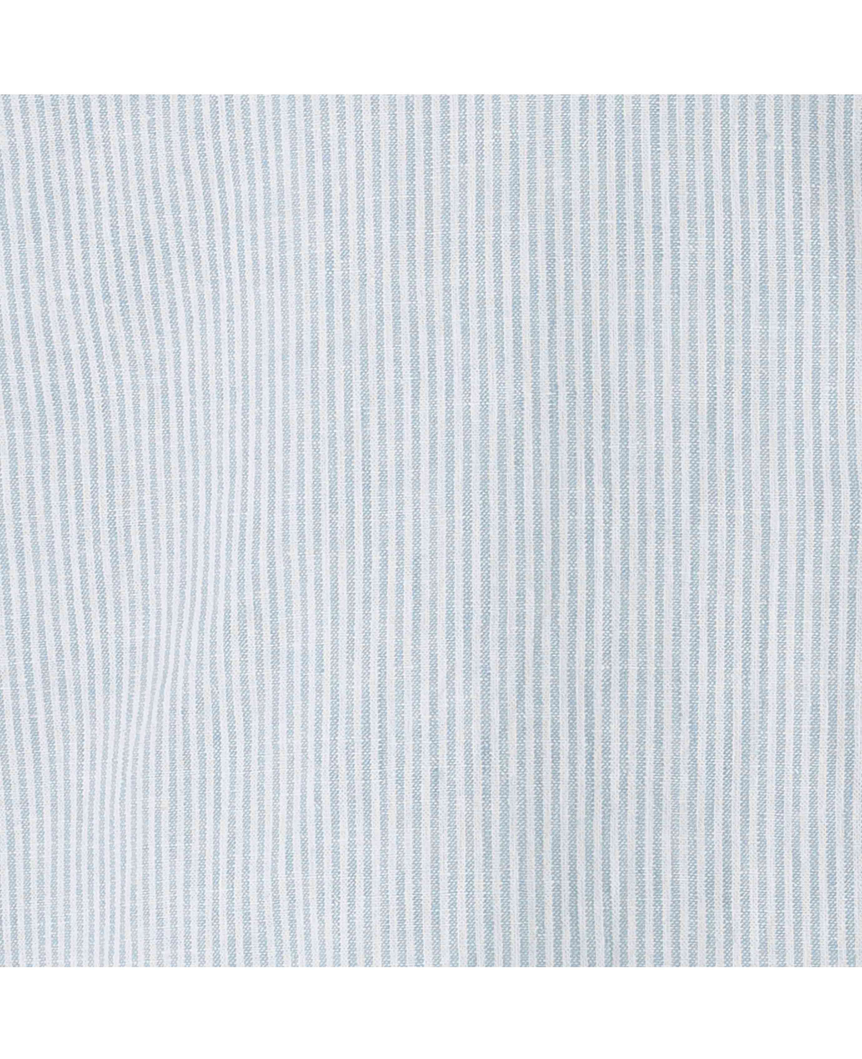 Blue Linen Cotton Stripe Classic Fit Grandad Collar Casual Shirt - Image 6