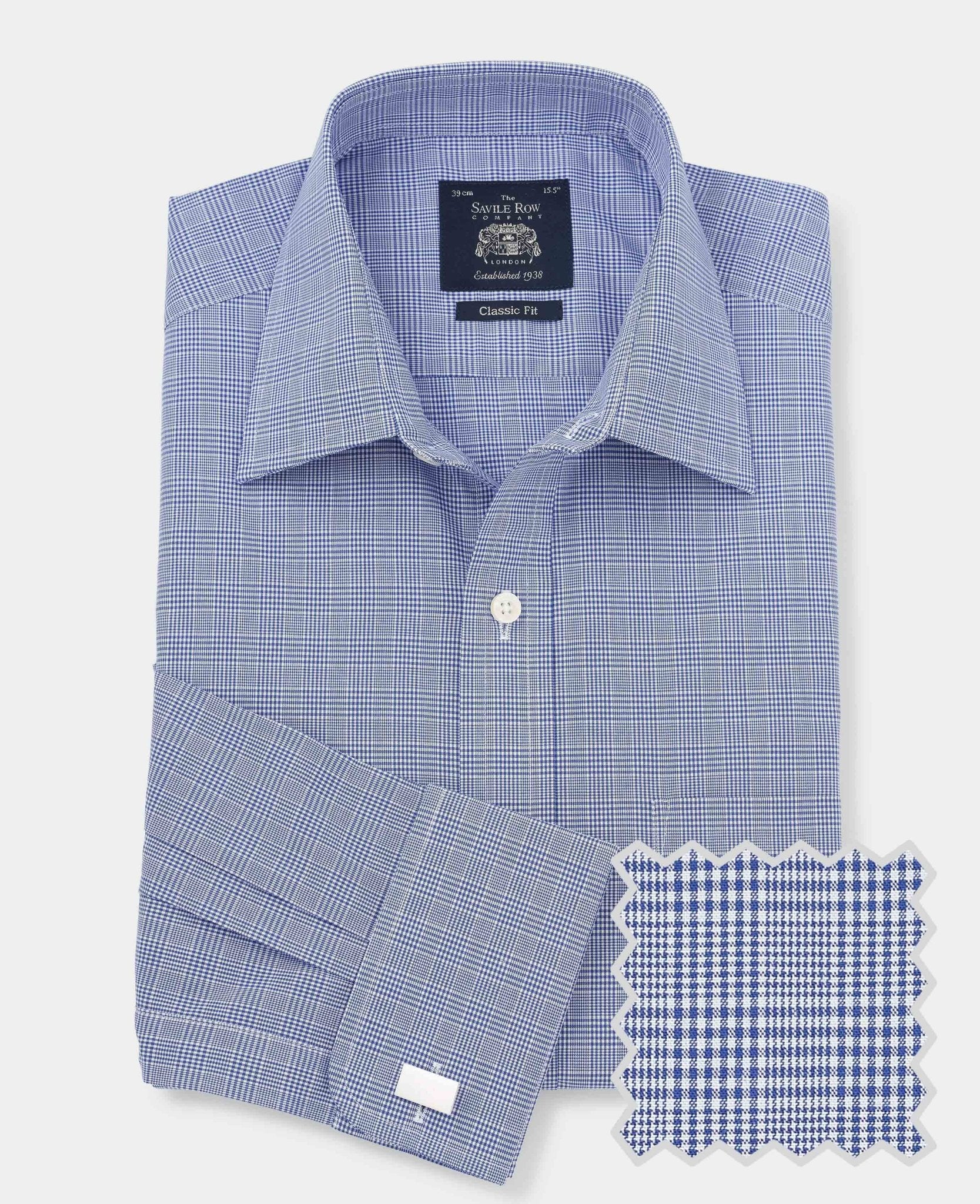 Blue Prince Of Wales Check Classic Fit Formal Shirt - Double Cuff [RTC]