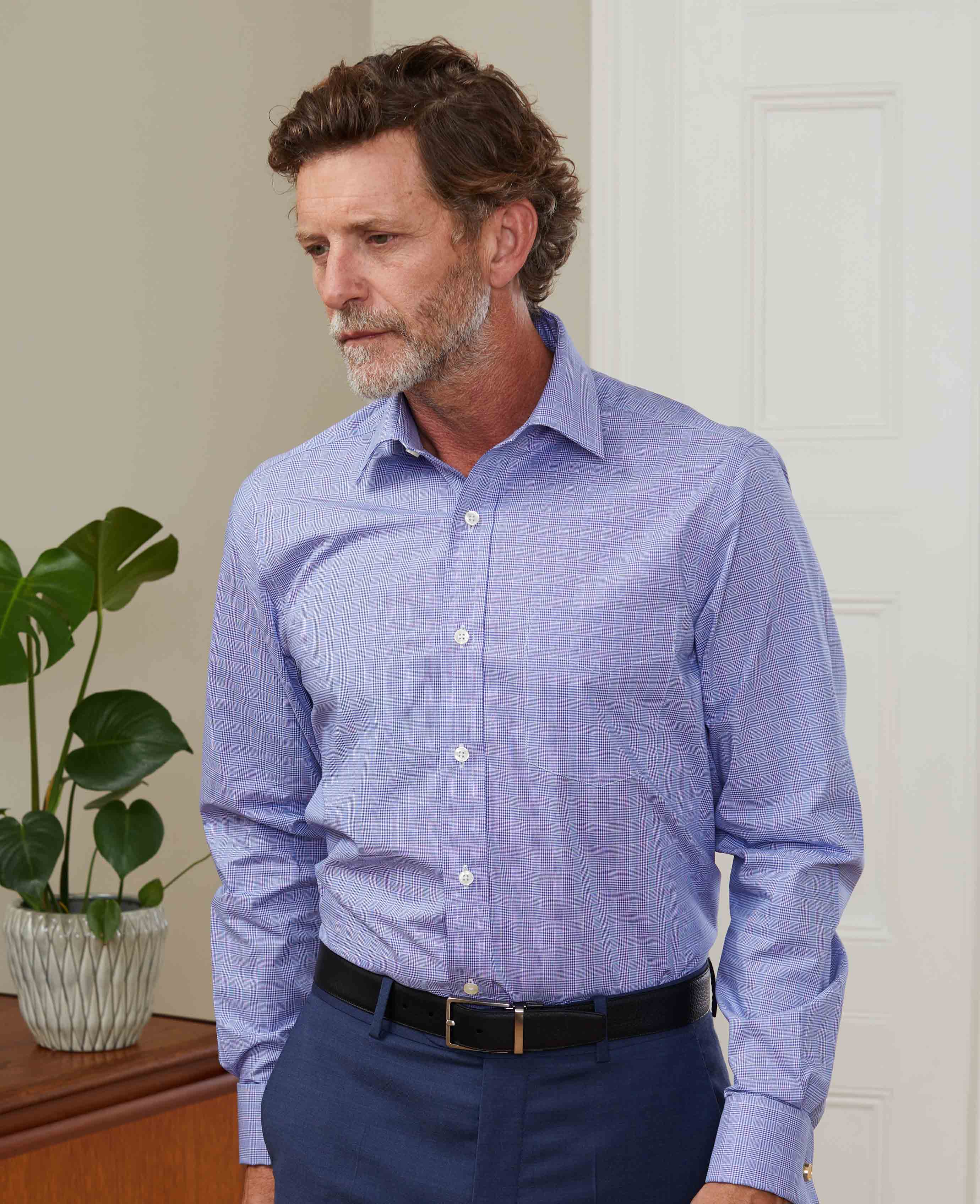Blue Prince Of Wales Check Classic Fit Formal Shirt - Double Cuff [RTC] - Image 6