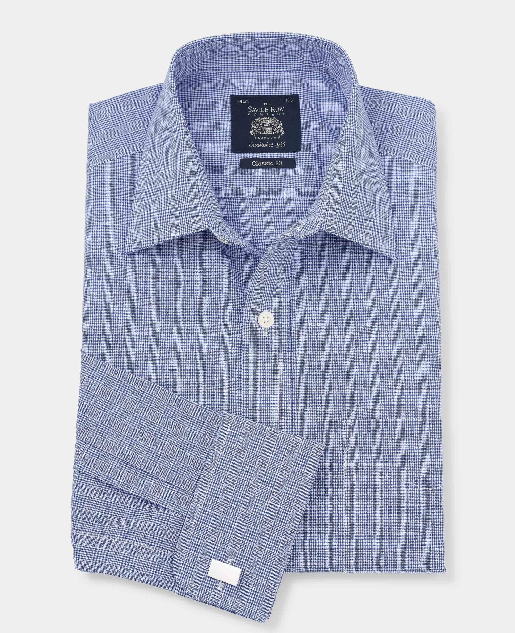 Blue Prince Of Wales Check Classic Fit Formal Shirt - Double Cuff [RTC] - Image 7