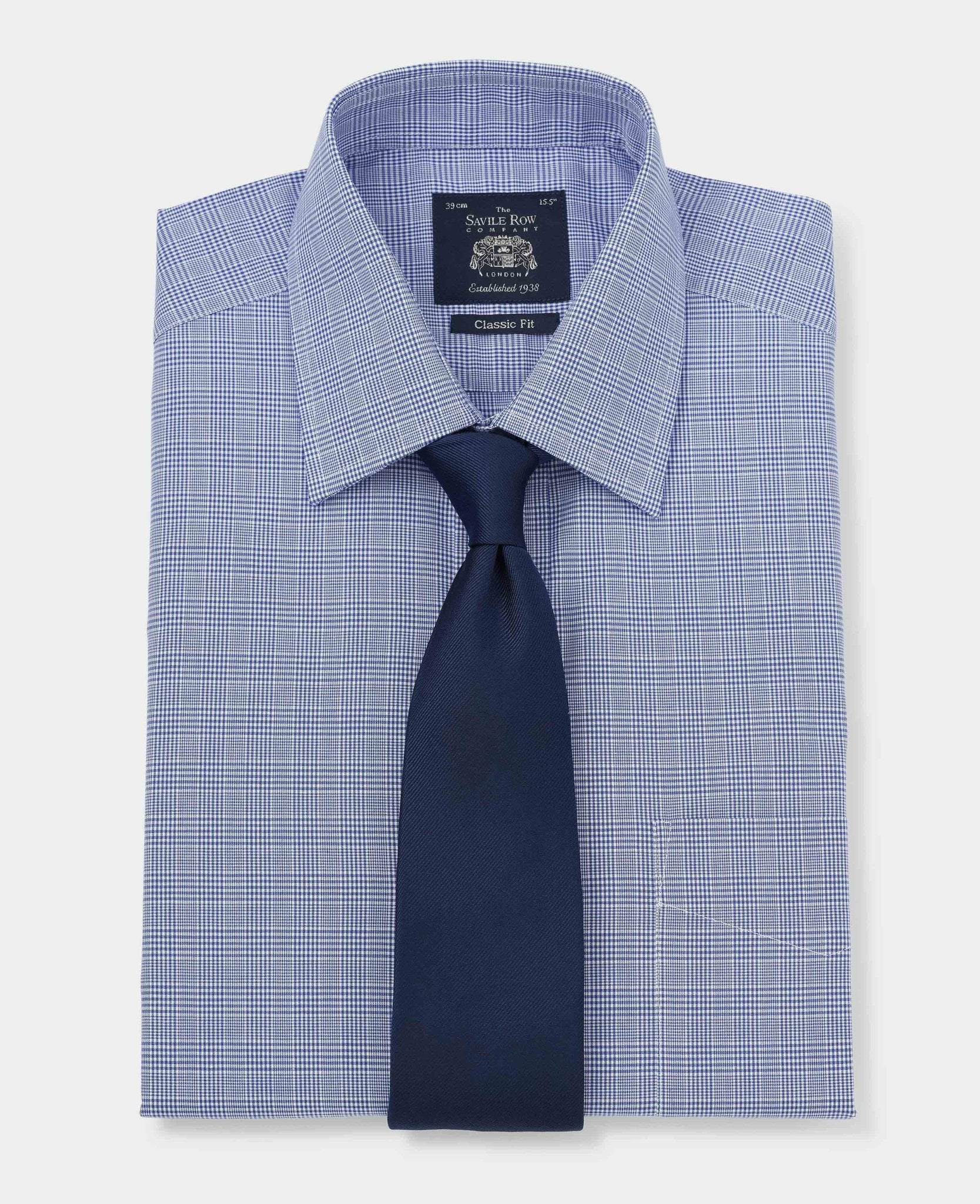 Blue Prince Of Wales Check Classic Fit Formal Shirt - Double Cuff [RTC] - Image 8