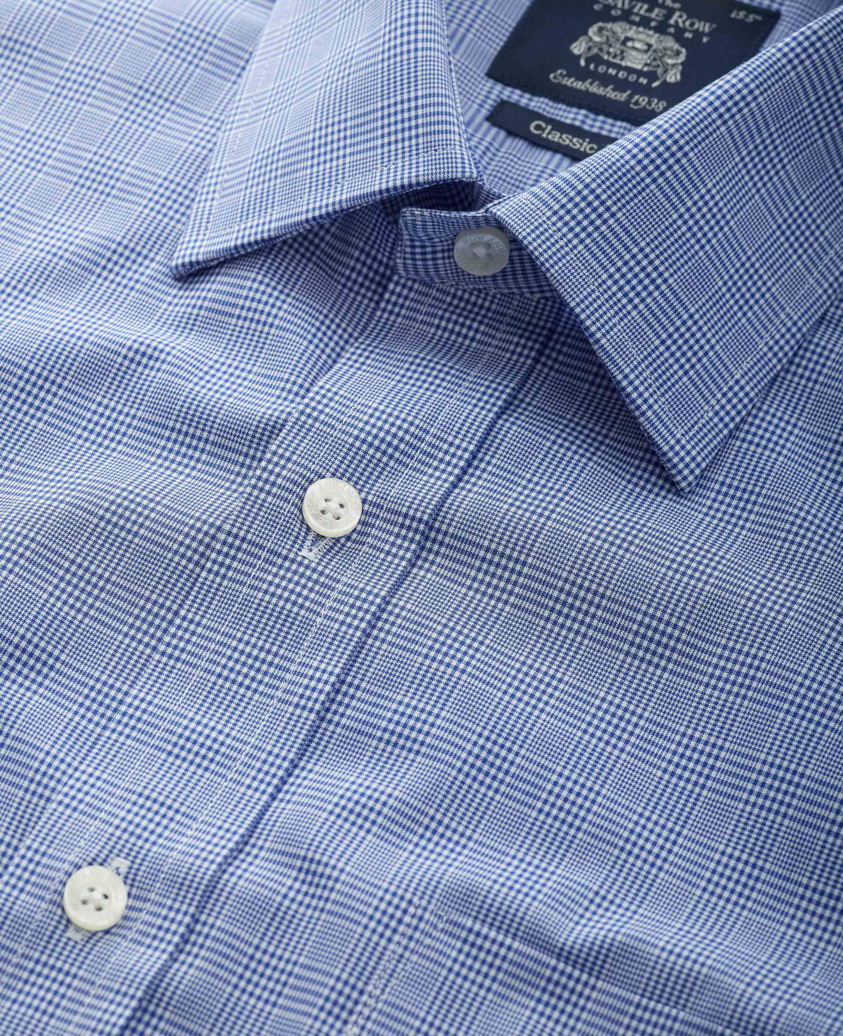 Blue Prince Of Wales Check Classic Fit Formal Shirt - Double Cuff [RTC] - Image 9