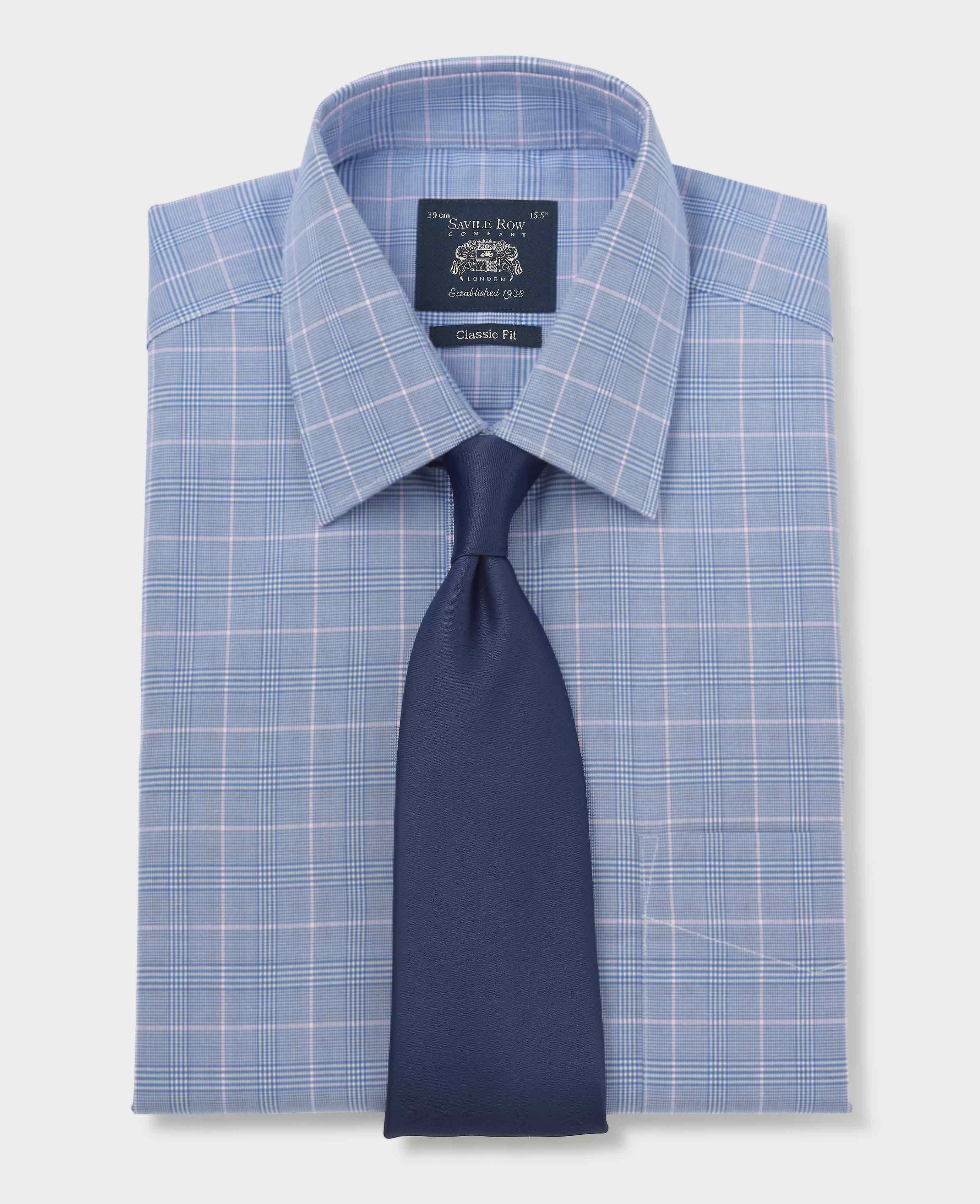 Blue Prince of Wales Check Cotton Classic Fit Winchester Formal Shirt - Double Cuff - Image 6