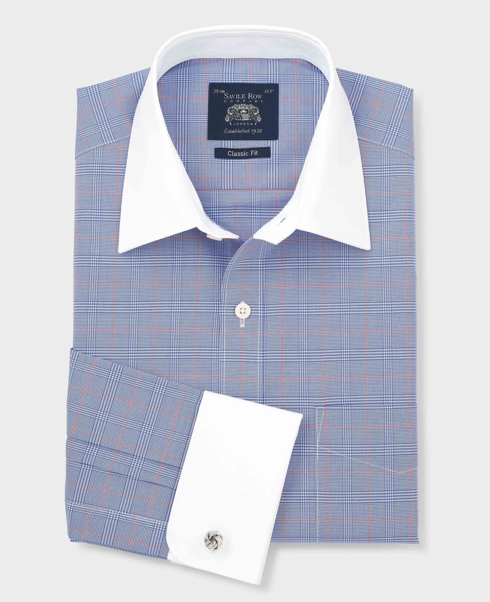 Blue Prince of Wales Check Cotton Poplin Classic Fit Winchester Formal Shirt - Double Cuff - Image 3