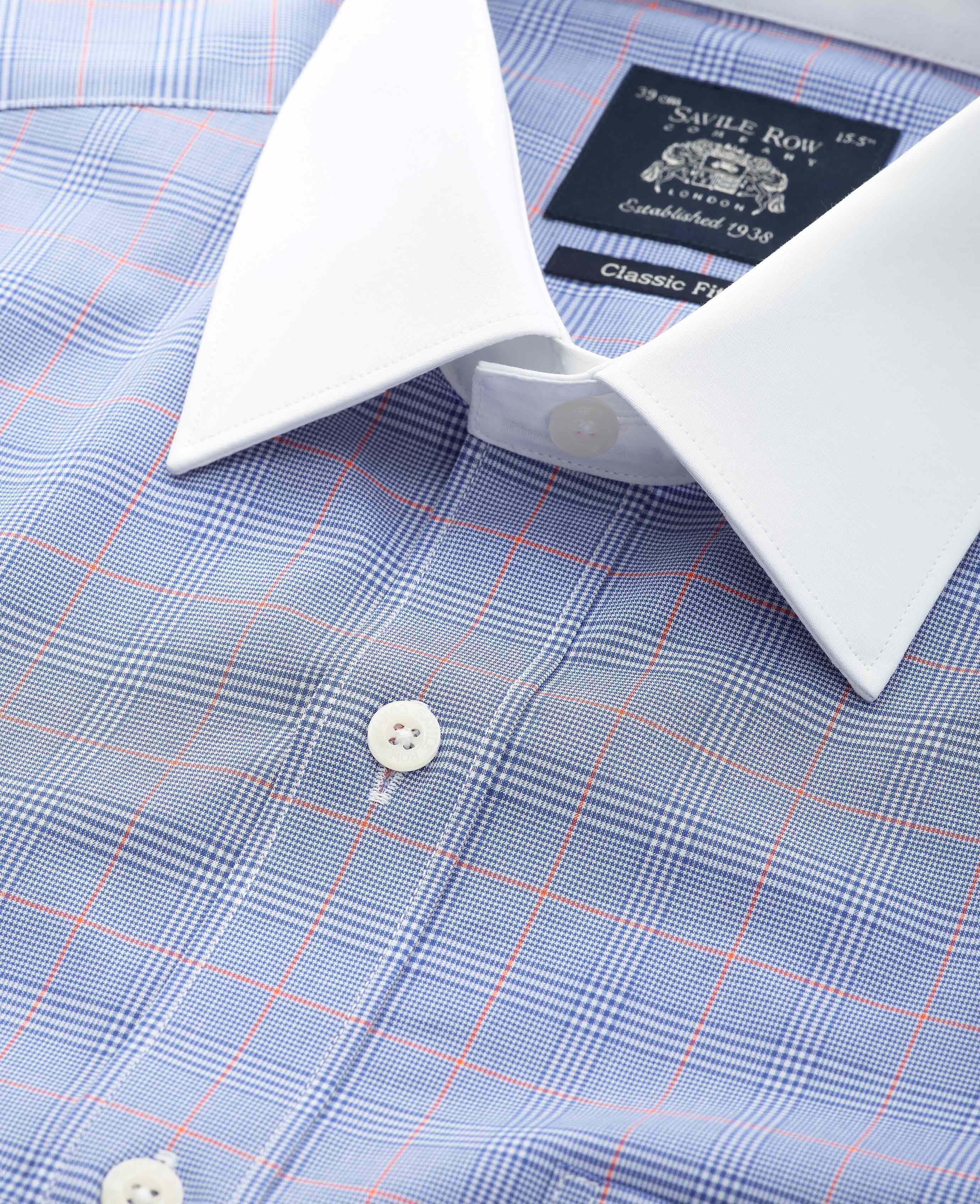 Blue Prince of Wales Check Cotton Poplin Classic Fit Winchester Formal Shirt - Double Cuff - Image 4