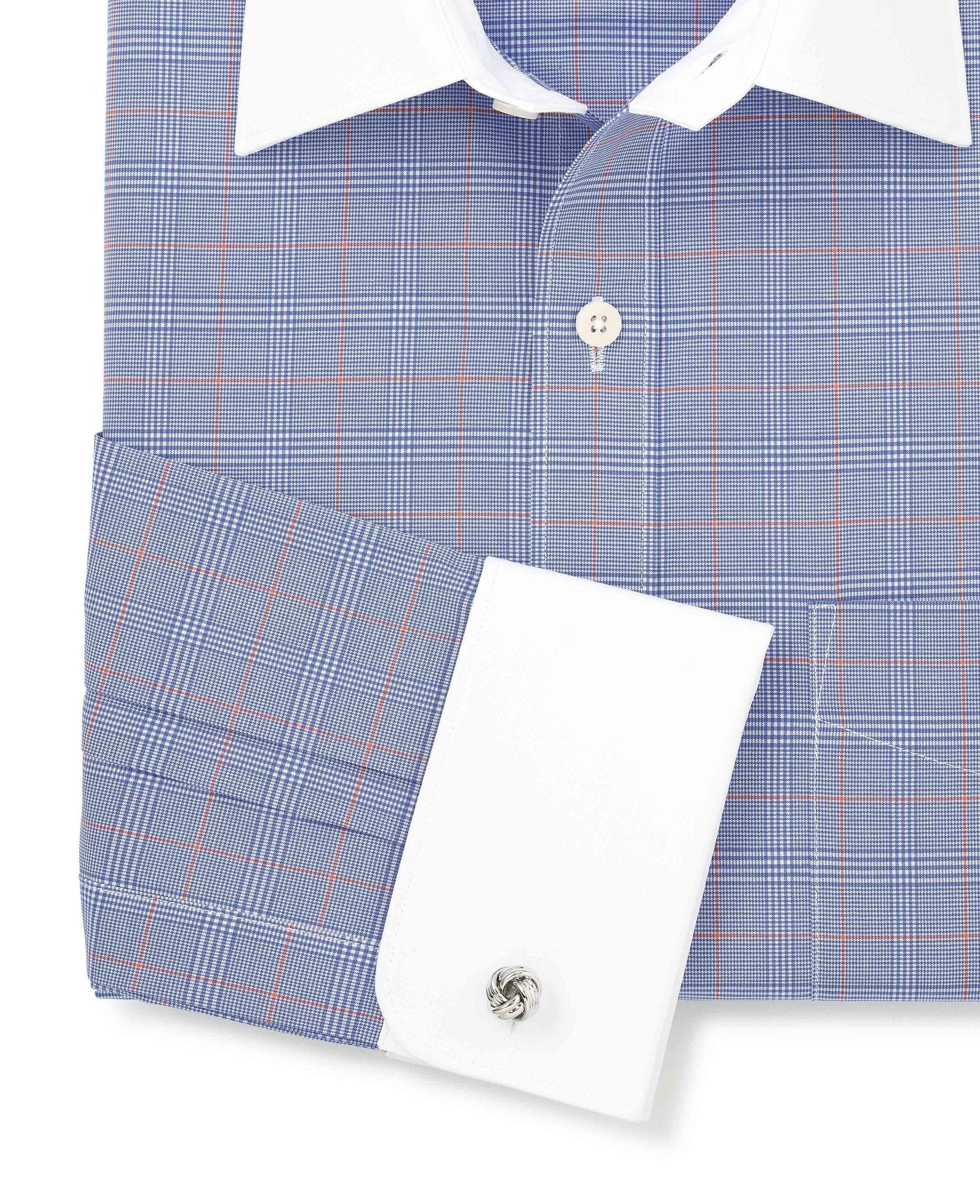 Blue Prince of Wales Check Cotton Poplin Classic Fit Winchester Formal Shirt - Double Cuff - Image 6