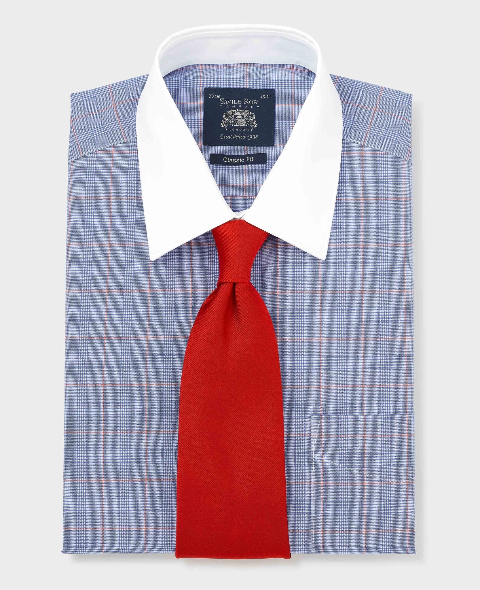 Blue Prince of Wales Check Cotton Poplin Classic Fit Winchester Formal Shirt - Double Cuff - Image 7
