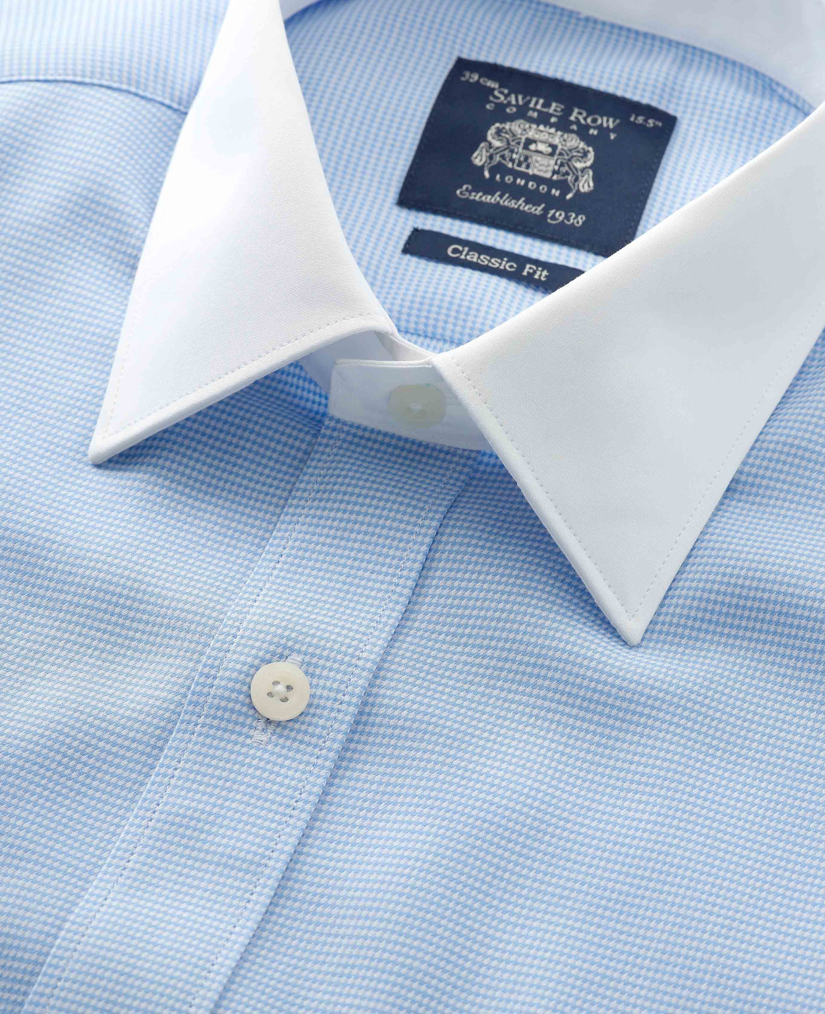 Blue Puppytooth Classic Fit Contrast Collar Shirt - Double Cuff - Image 6