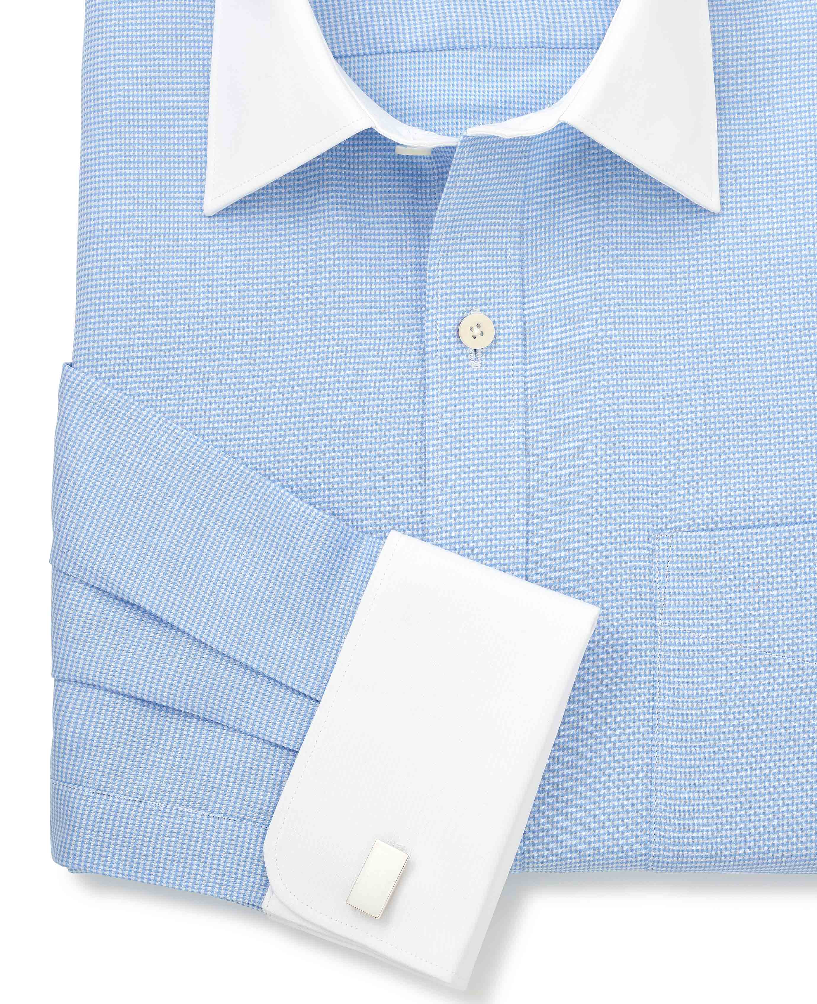 Blue Puppytooth Classic Fit Contrast Collar Shirt - Double Cuff - Image 7