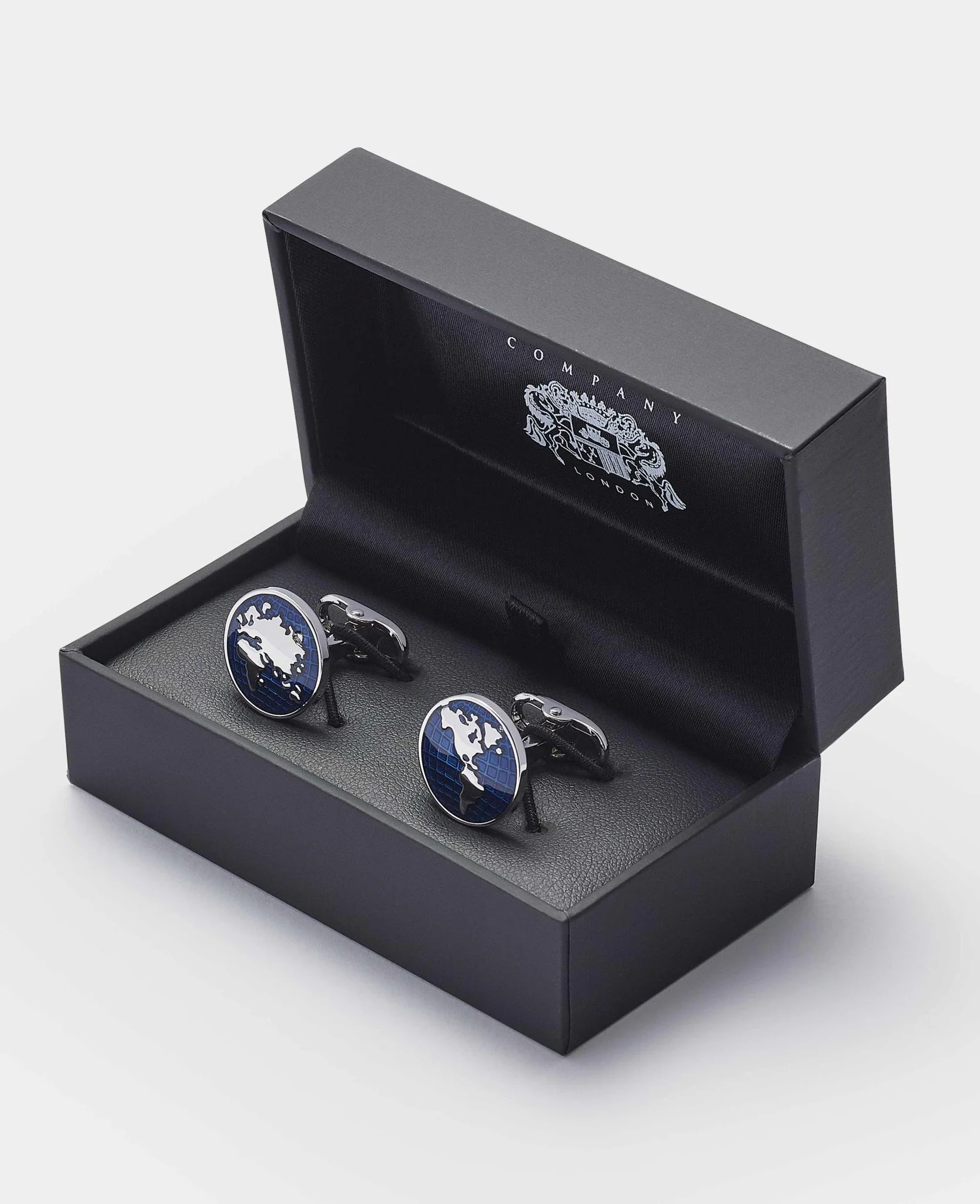 Blue Rhodium Plated Circle Cufflinks - Image 2