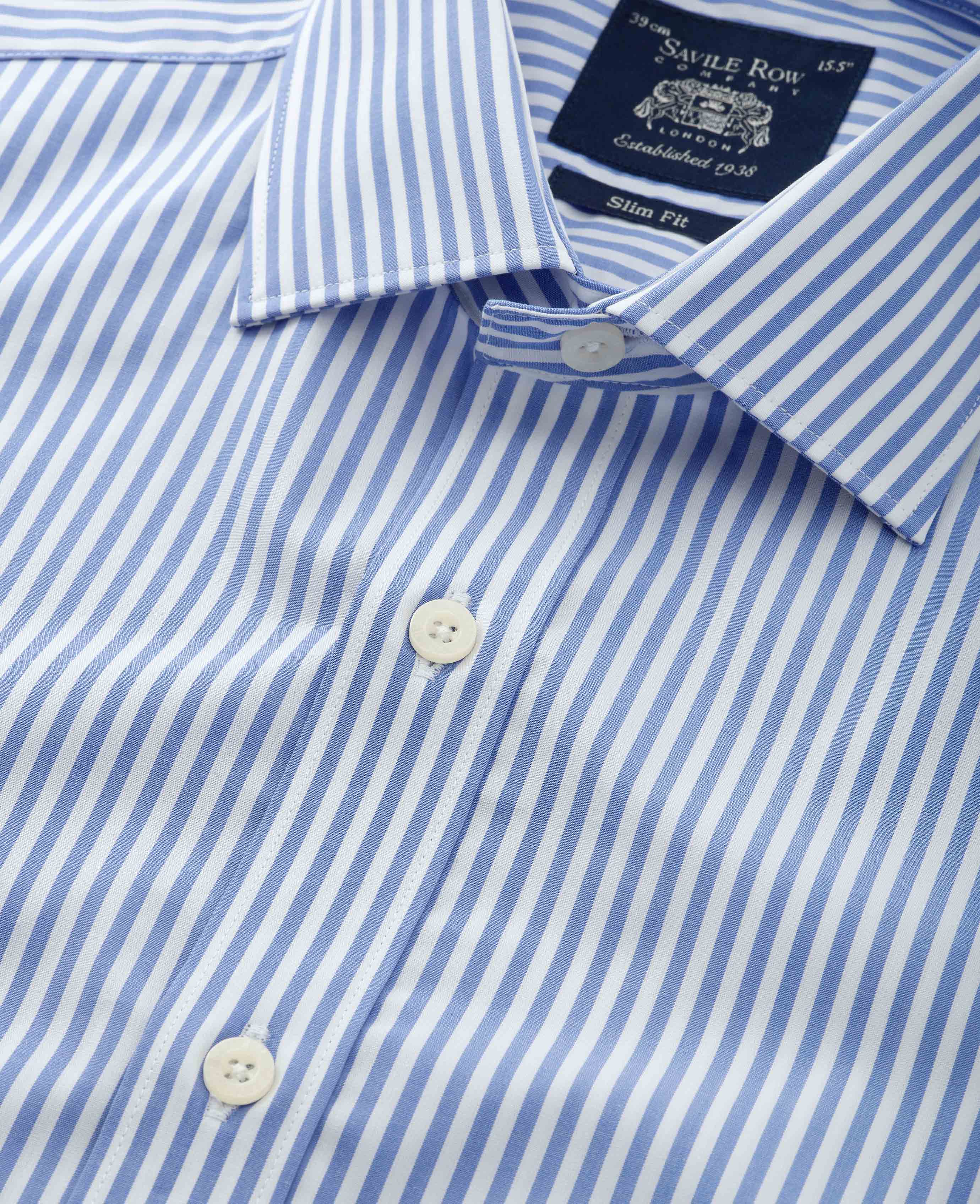 Blue Slim Fit Striped Formal Shirt - Single Cuff - Image 5