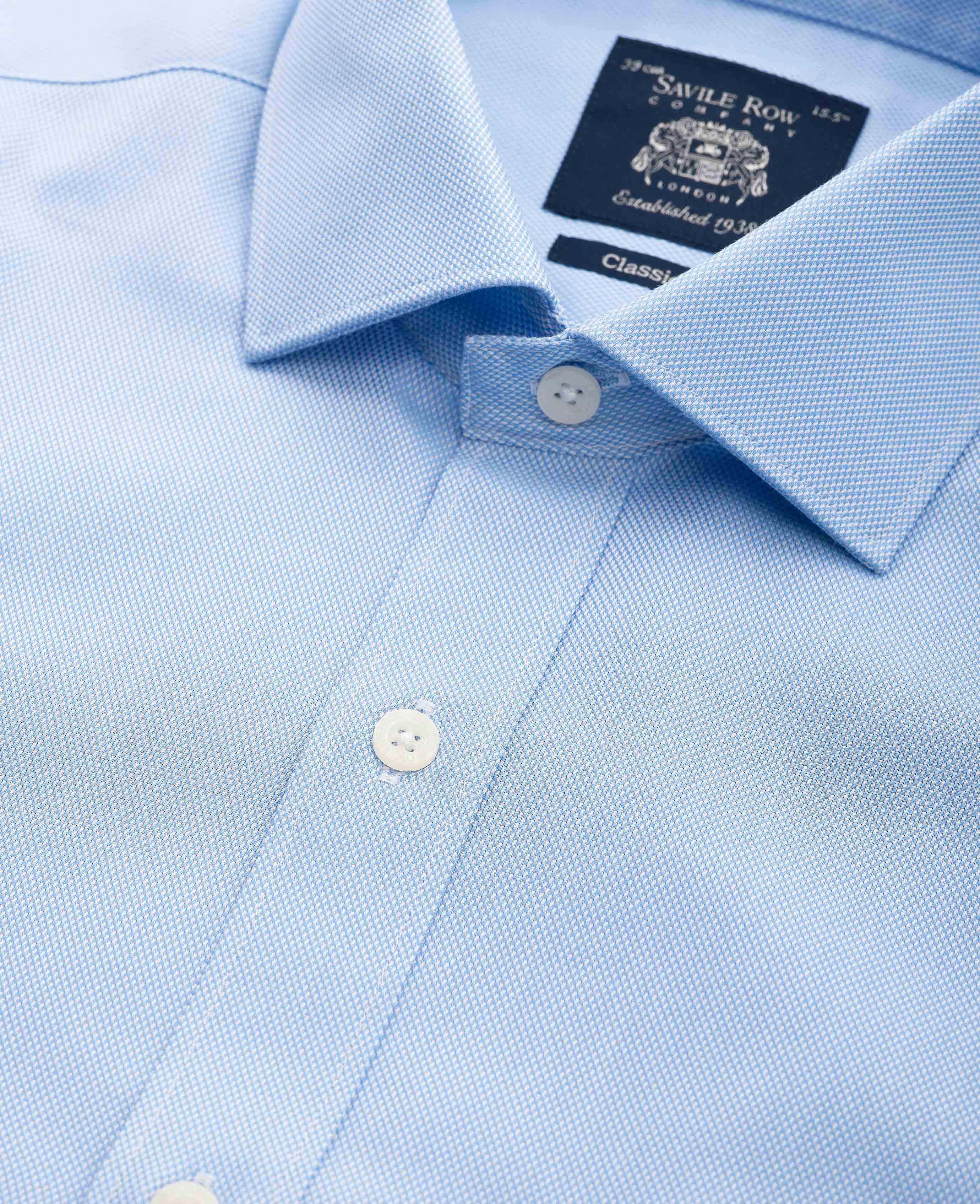 Blue Textured Cotton Classic Fit Formal Shirt - Single Cuff - Image 3