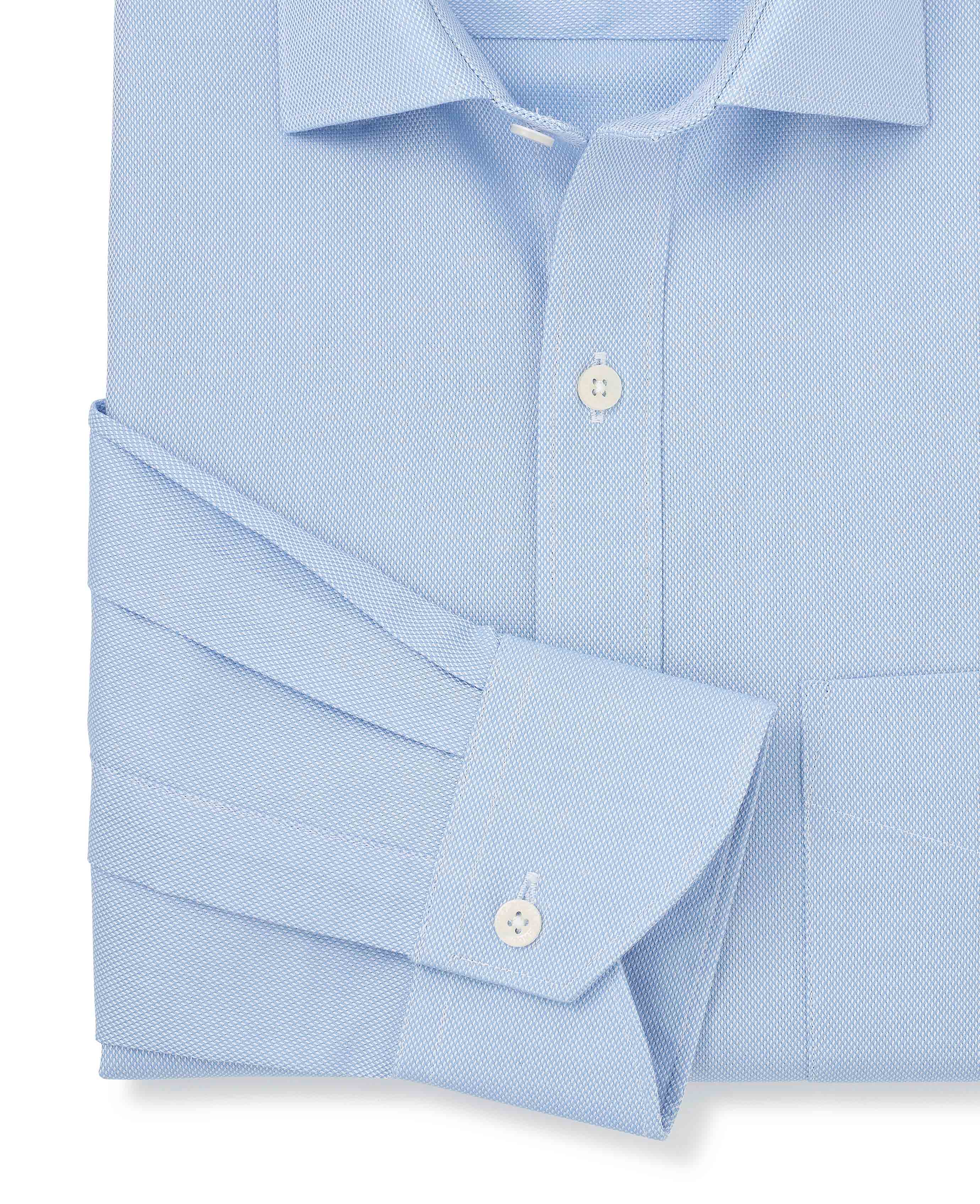 Blue Textured Cotton Classic Fit Formal Shirt - Single Cuff - Image 5