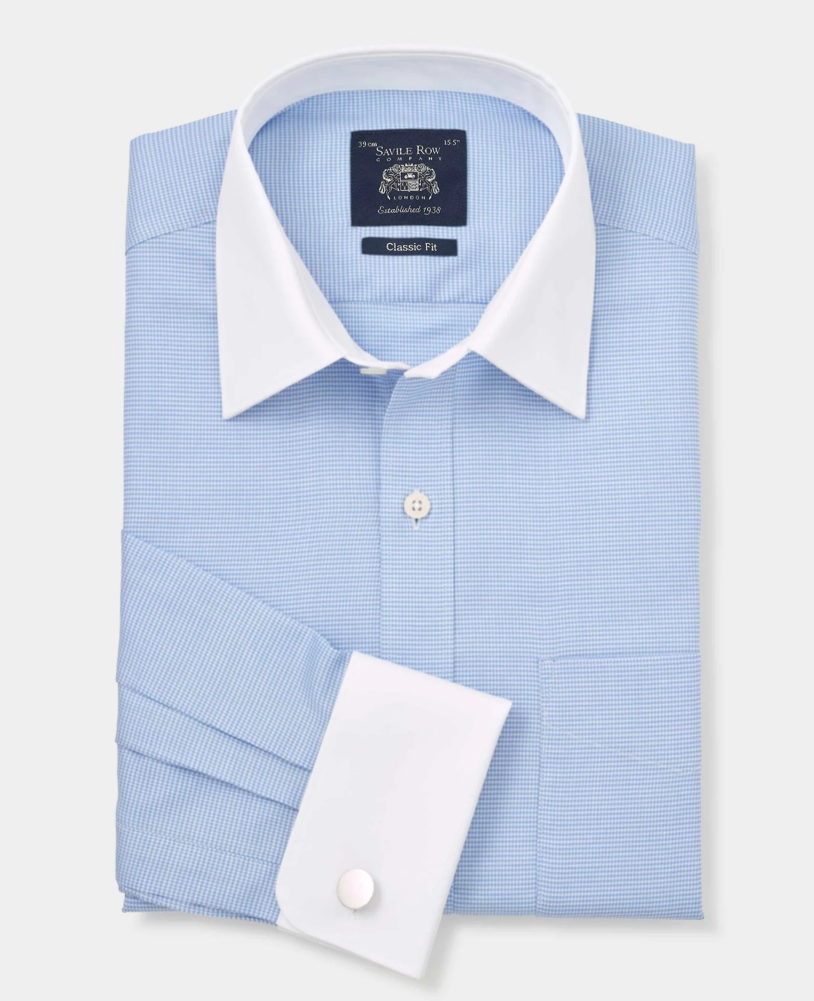Blue Textured Cotton Puppytooth Classic Fit Winchester Formal Shirt - Double Cuff - Image 3
