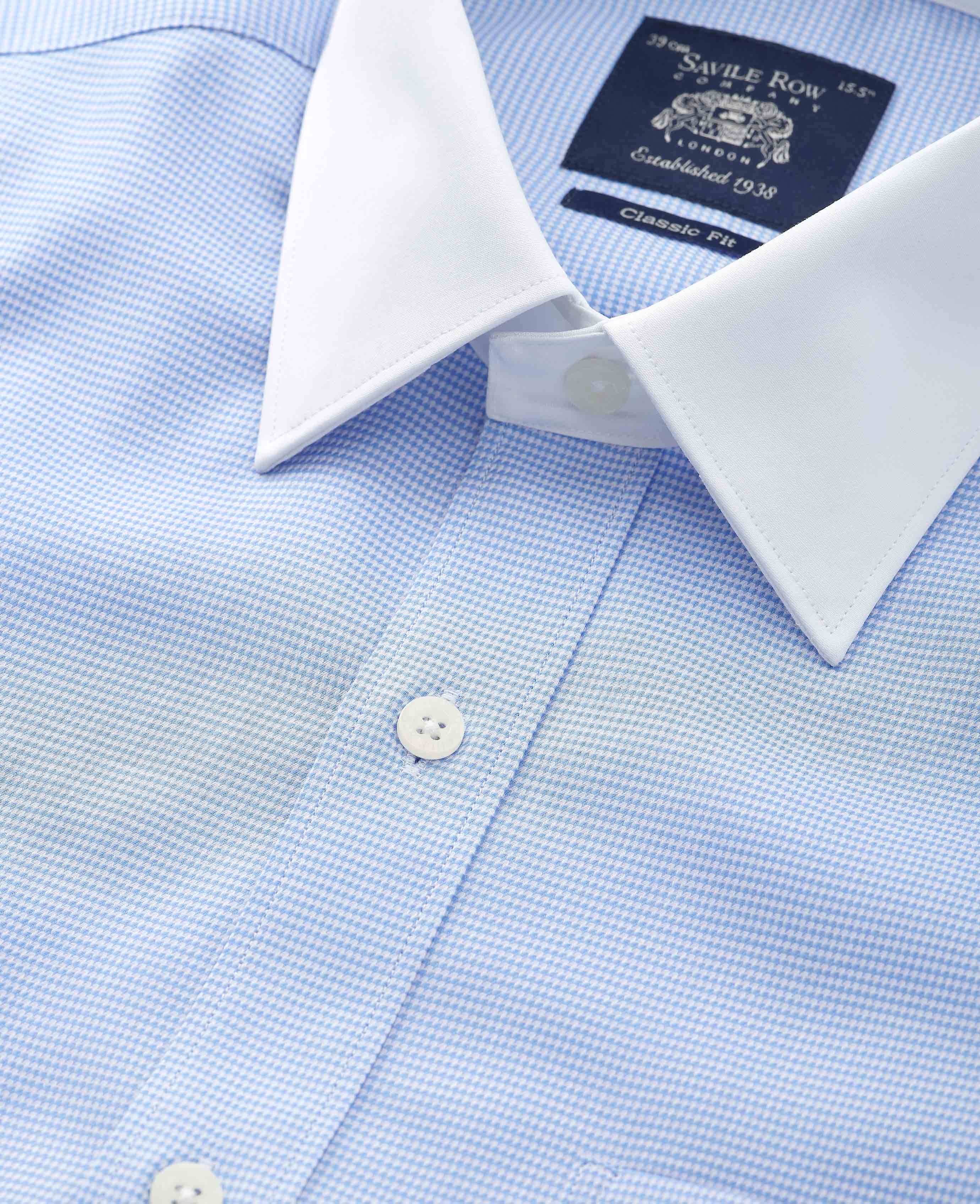 Blue Textured Cotton Puppytooth Classic Fit Winchester Formal Shirt - Double Cuff - Image 4