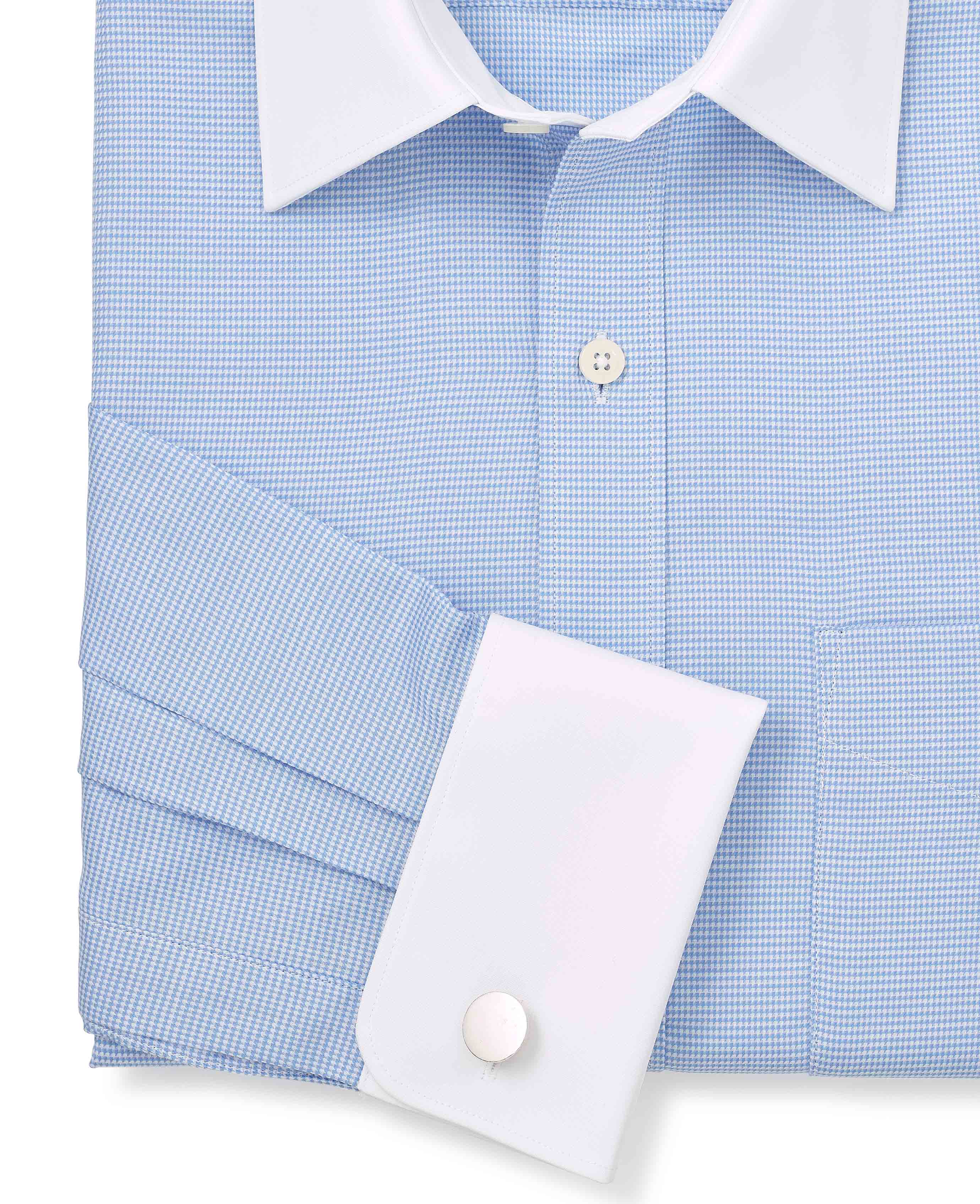 Blue Textured Cotton Puppytooth Classic Fit Winchester Formal Shirt - Double Cuff - Image 8