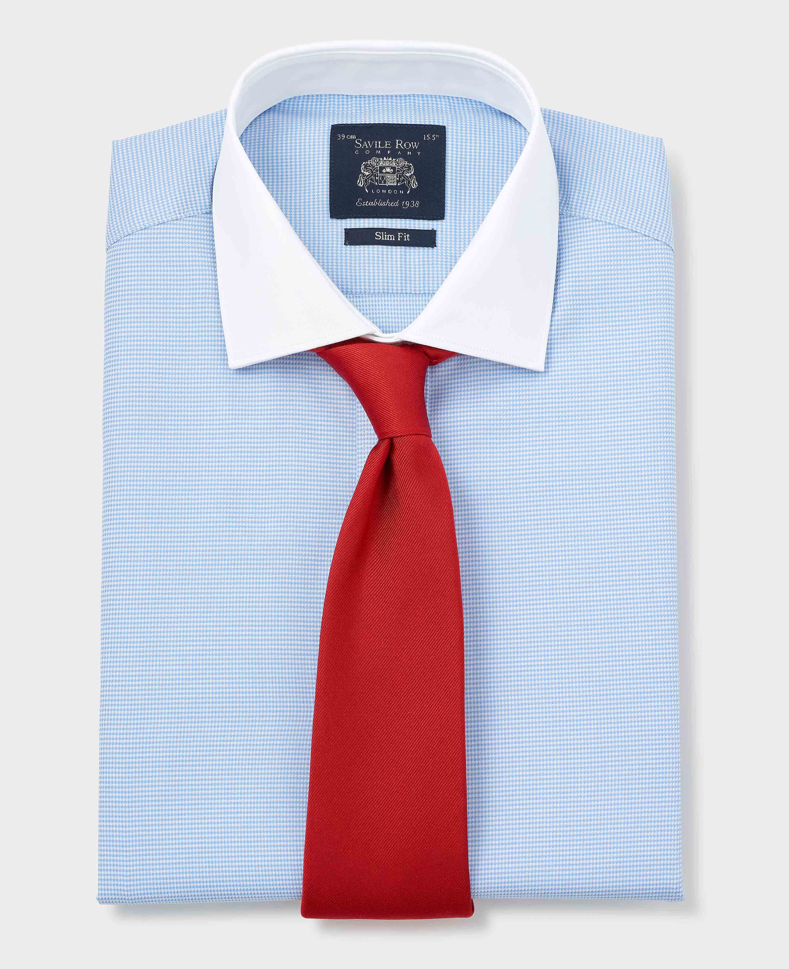 Blue Textured Cotton Puppytooth Slim Fit Winchester Formal Shirt - Double Cuff - Image 7