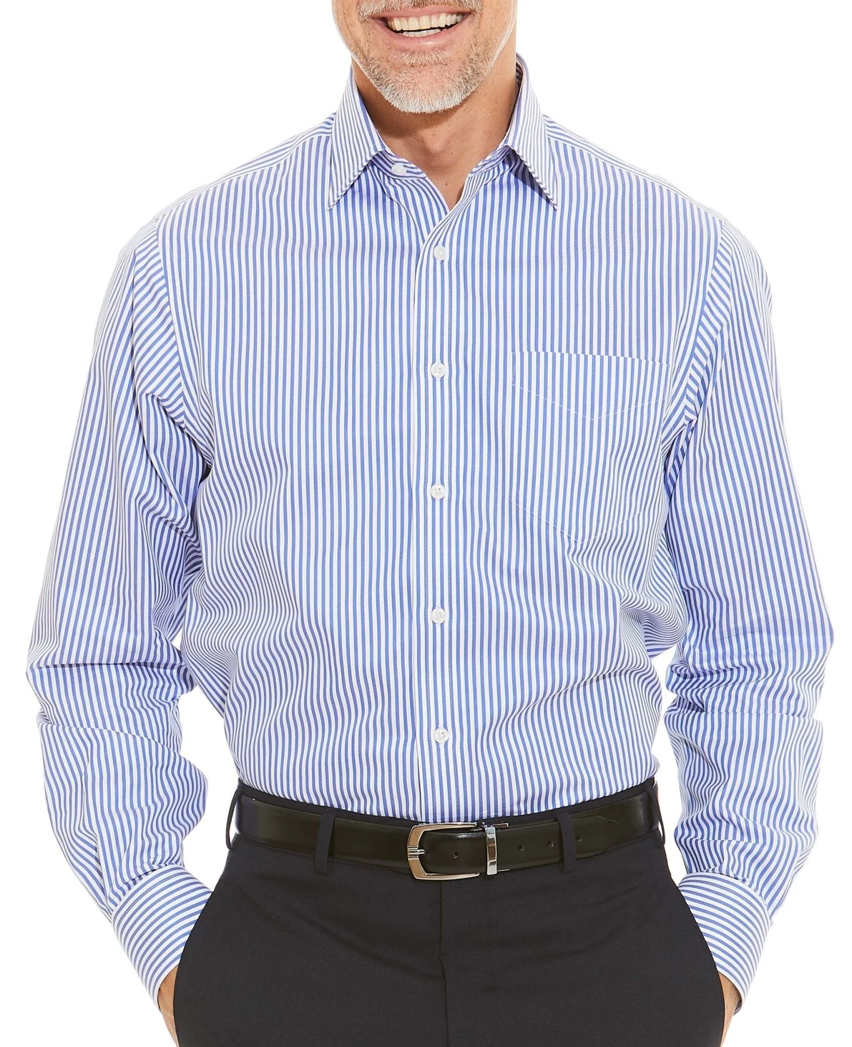 Blue Twill Stripe Classic Fit Non-Iron Formal Shirt - Single Cuff [RTC] - Image 3