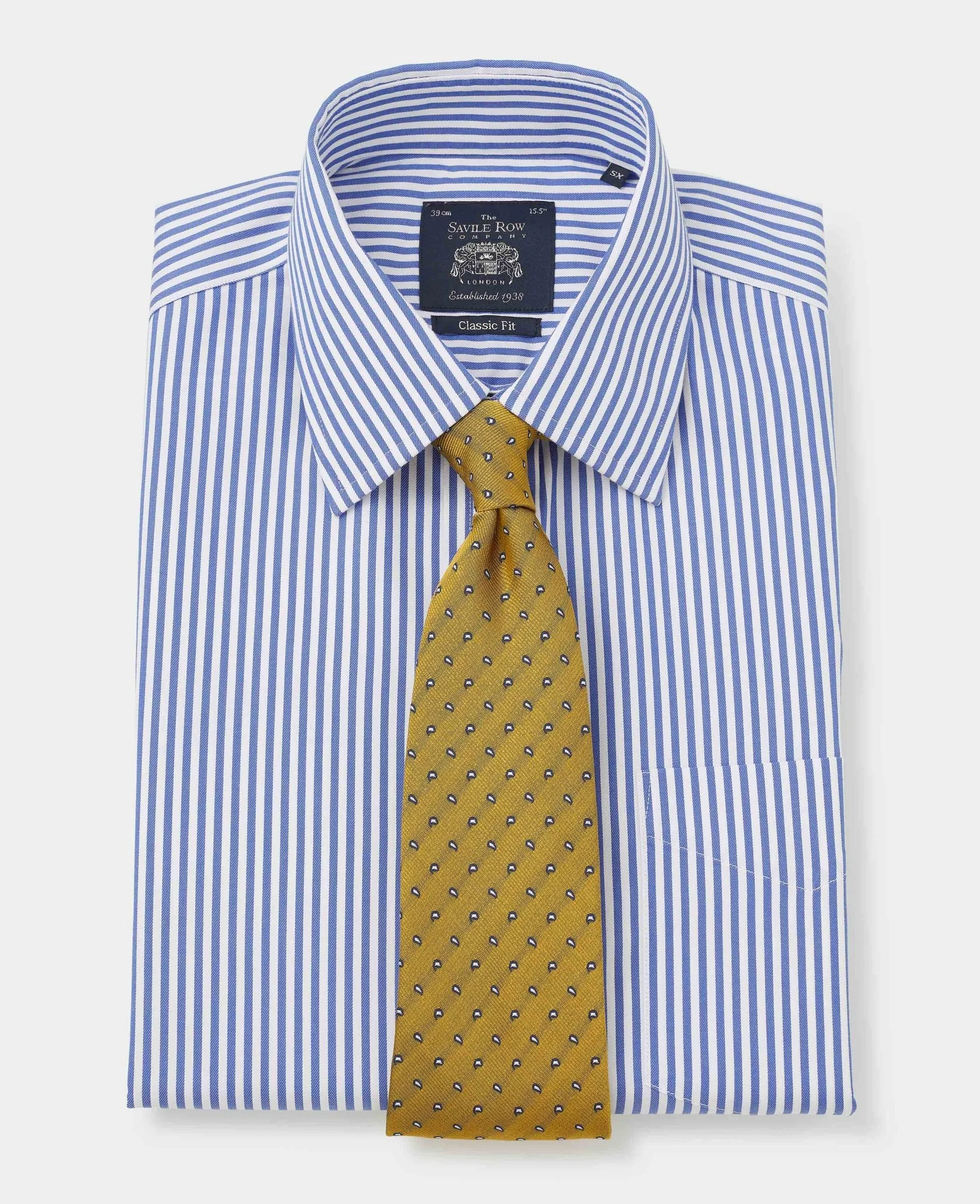 Blue Twill Stripe Classic Fit Non-Iron Formal Shirt - Single Cuff [RTC] - Image 4