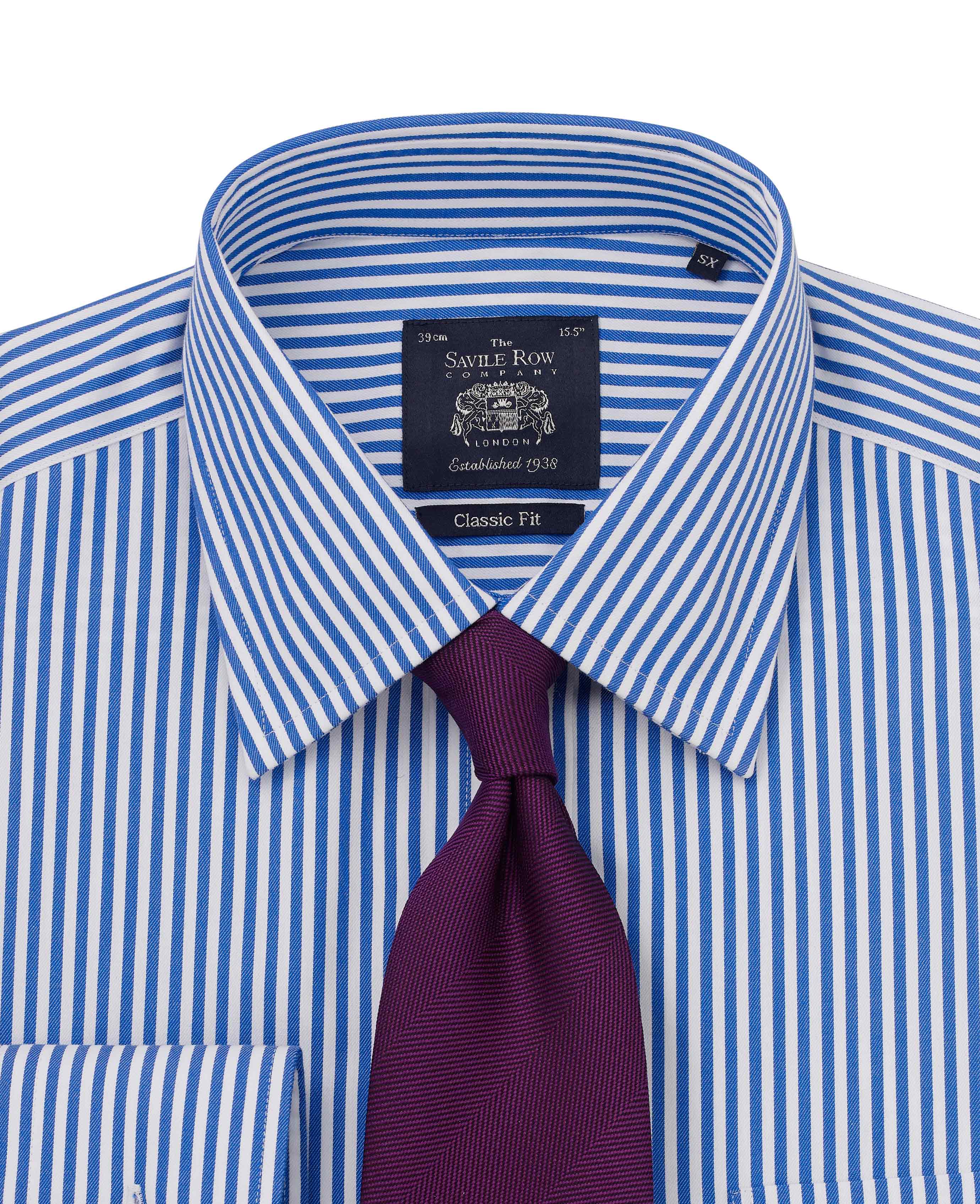 Blue Twill Stripe Classic Fit Non-Iron Formal Shirt - Single Cuff [RTC] - Image 5
