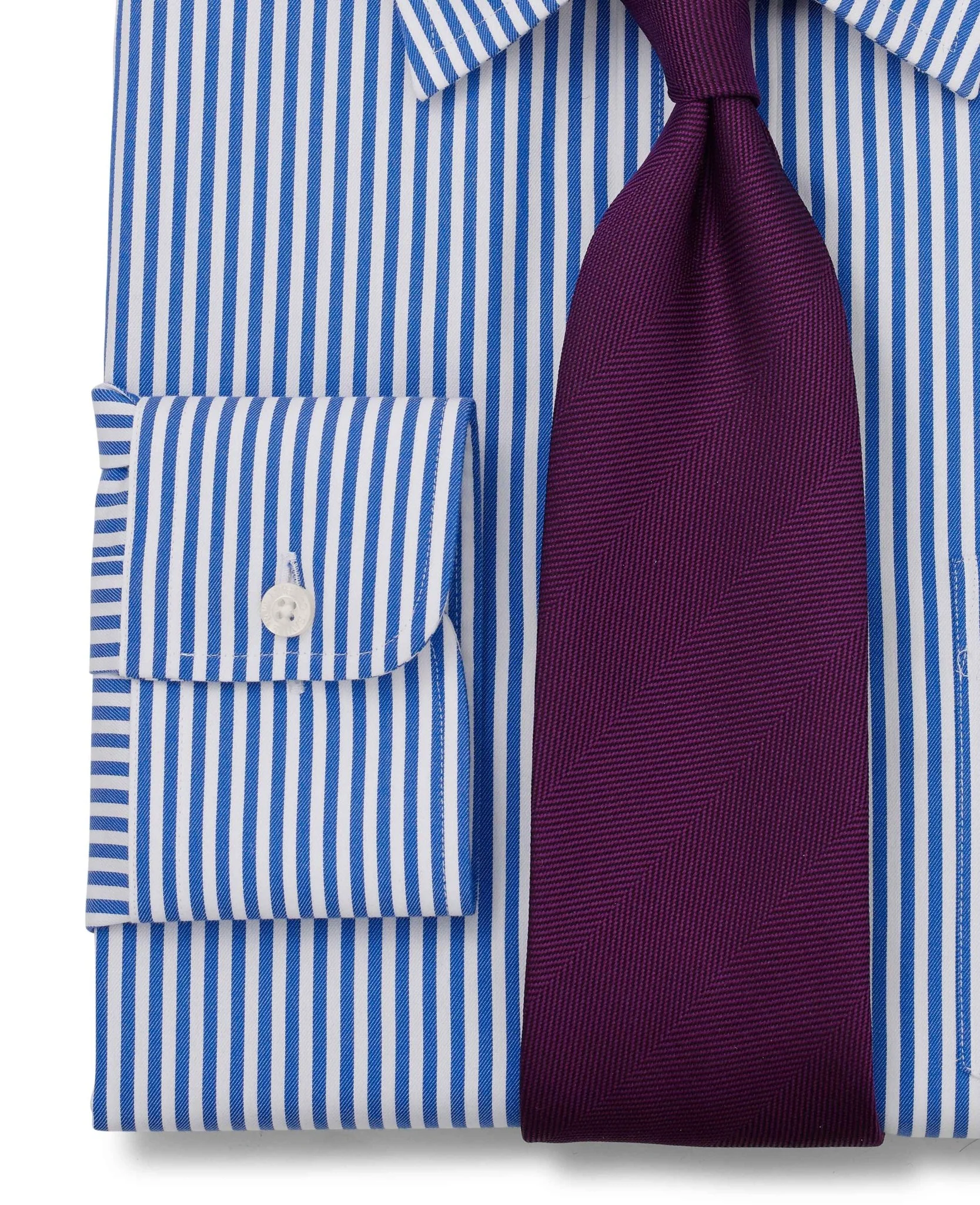 Blue Twill Stripe Classic Fit Non-Iron Formal Shirt - Single Cuff [RTC] - Image 6