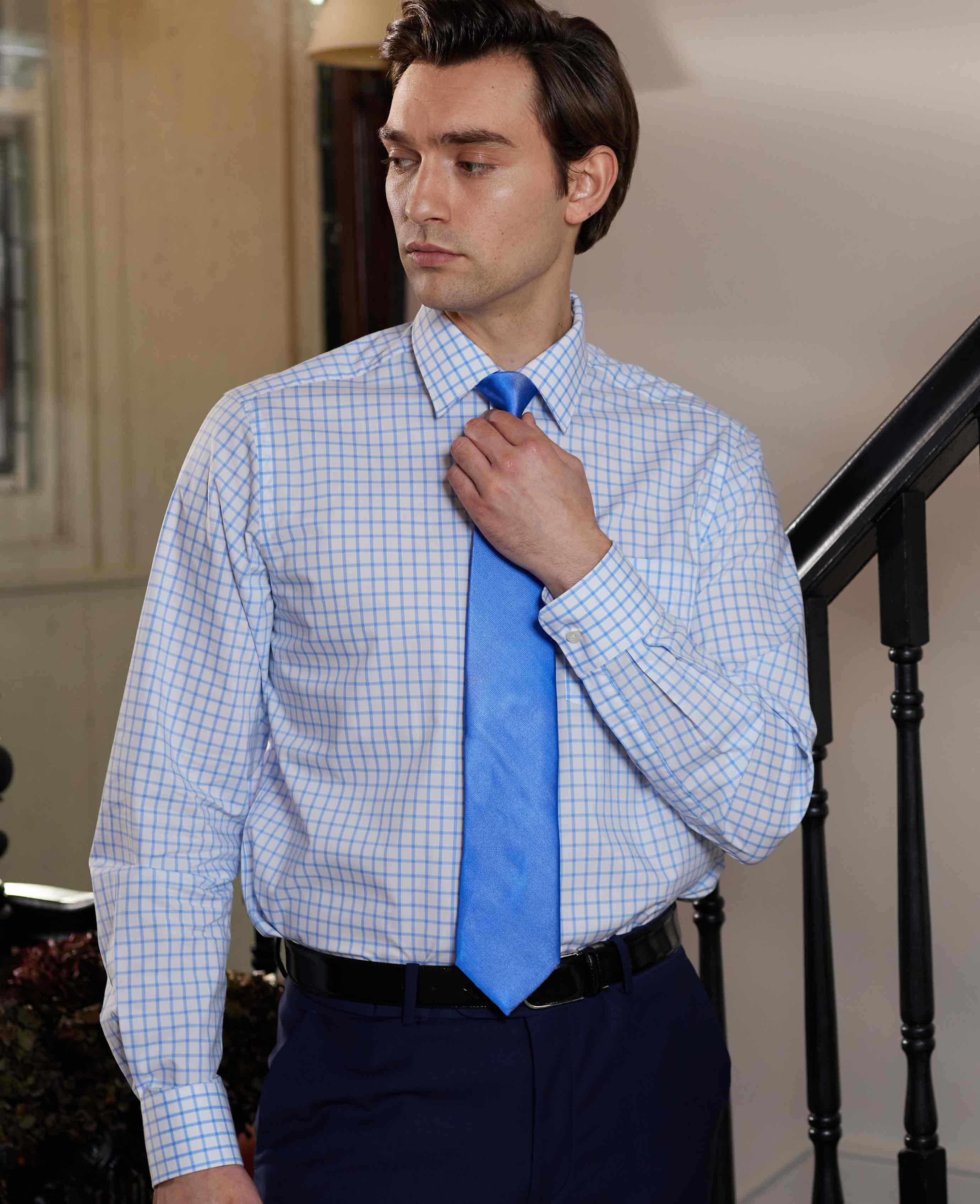 Blue White Check Classic Fit Shirt - Single Cuff [RTC] - Image 5