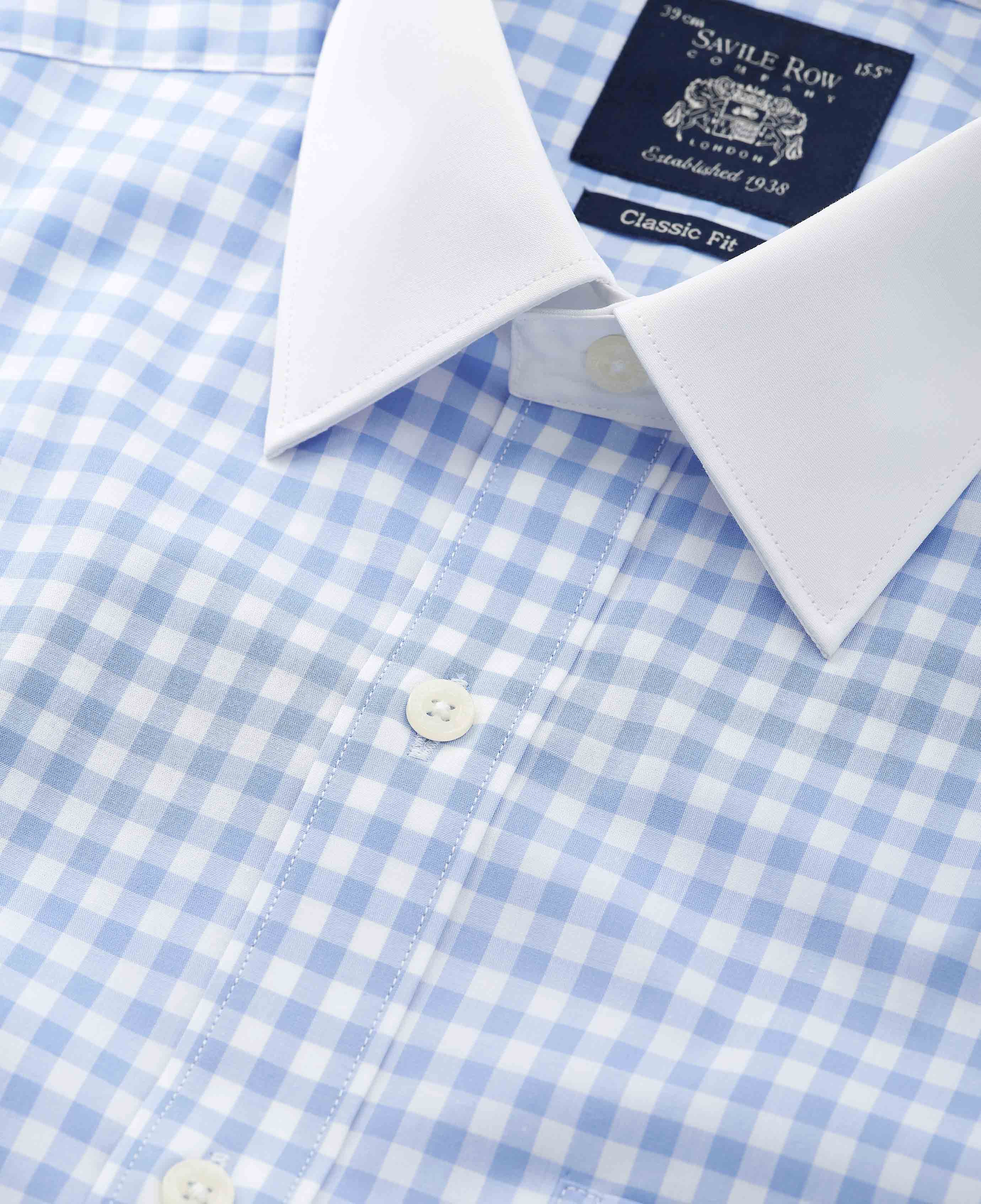 Blue White Cotton Gingham Check Classic Fit Winchester Formal Shirt - Double Cuff - Image 4