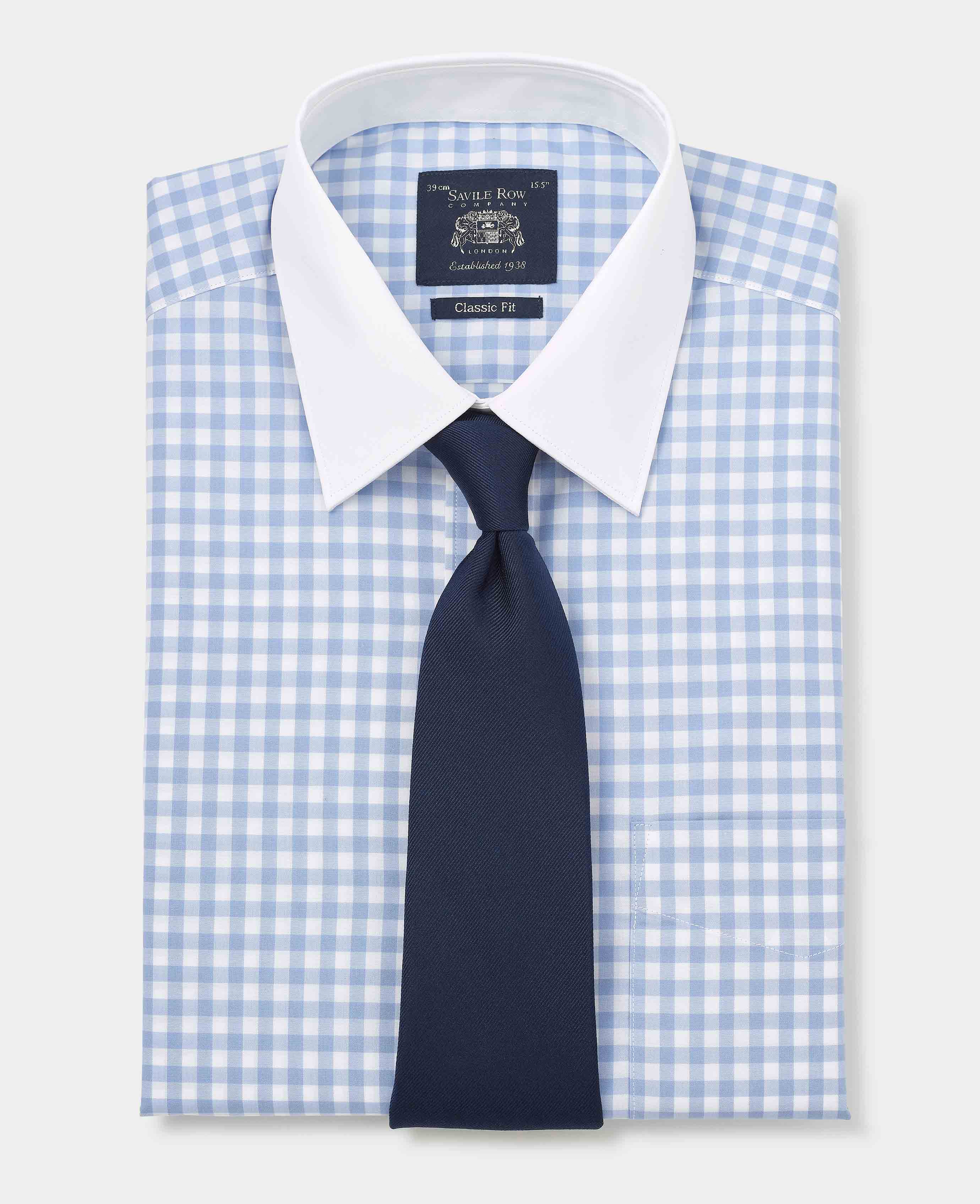 Blue White Cotton Gingham Check Classic Fit Winchester Formal Shirt - Double Cuff - Image 6