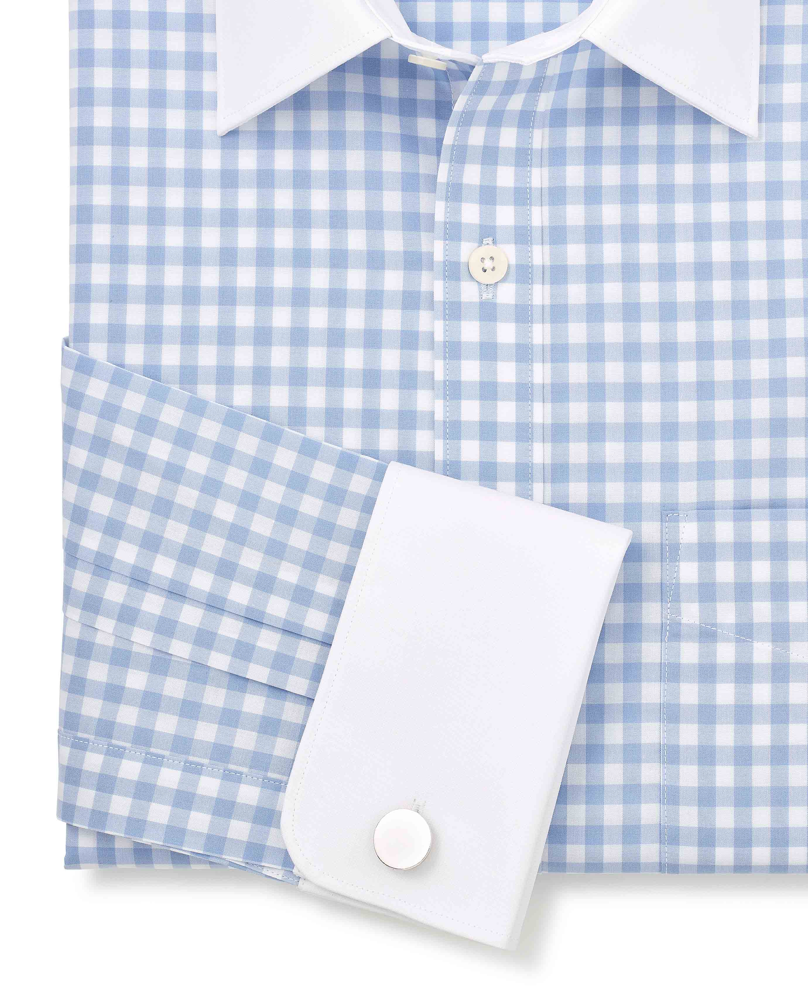 Blue White Cotton Gingham Check Classic Fit Winchester Formal Shirt - Double Cuff - Image 7
