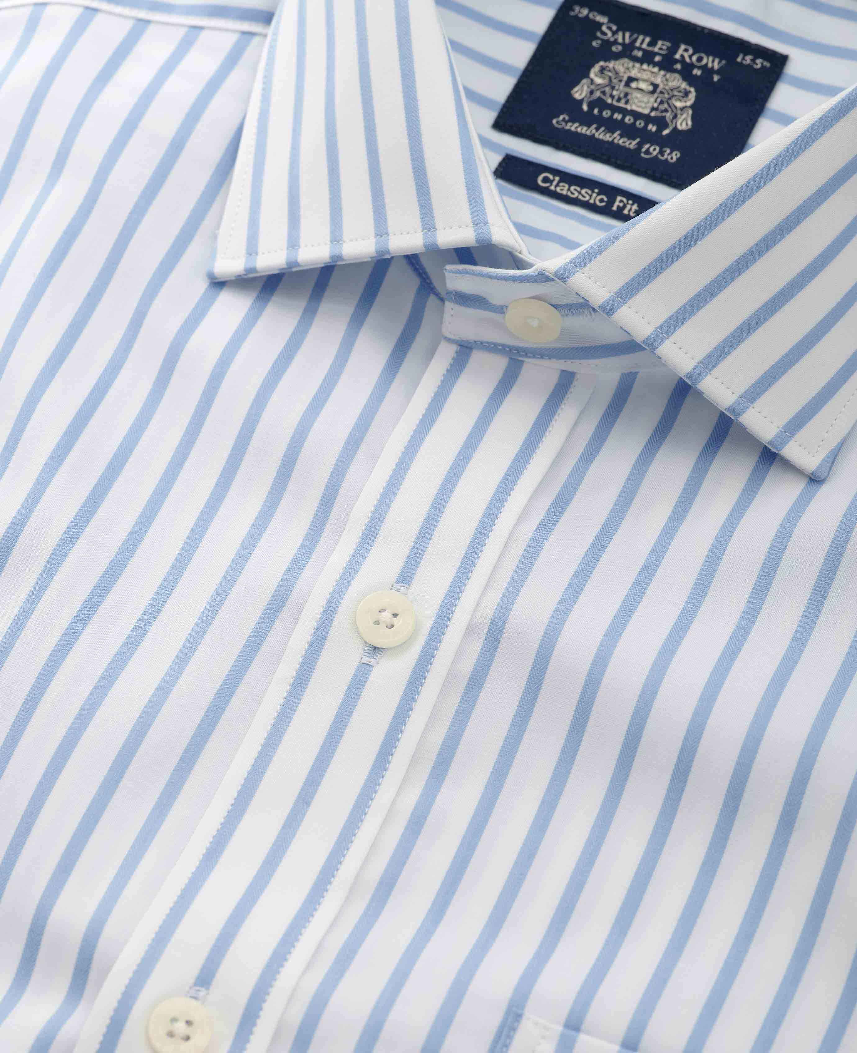 Blue White Cotton Stripe Classic Fit Formal Shirt - Single Cuff [RTC] - Image 3