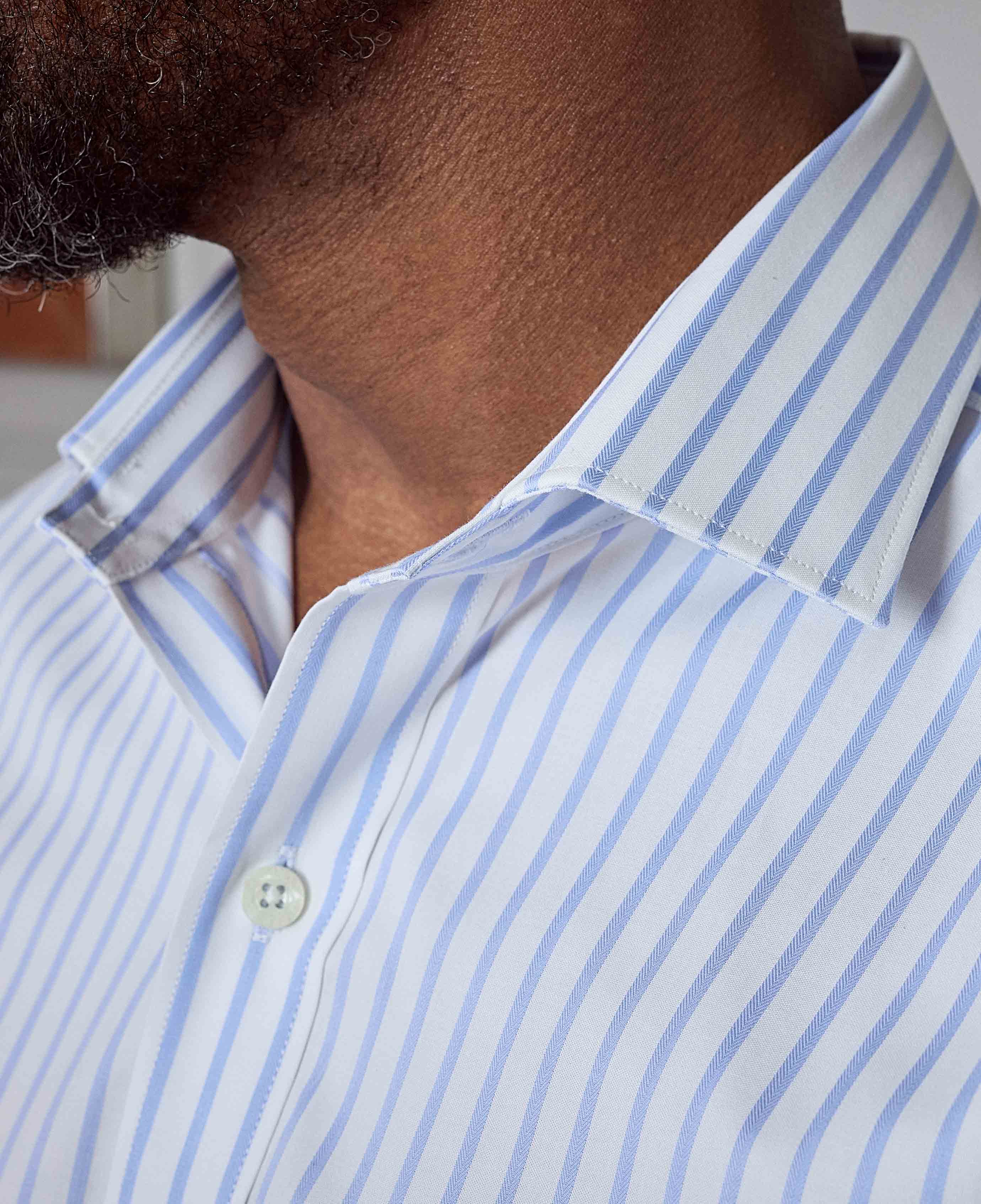 Blue White Cotton Stripe Classic Fit Formal Shirt - Single Cuff [RTC] - Image 4