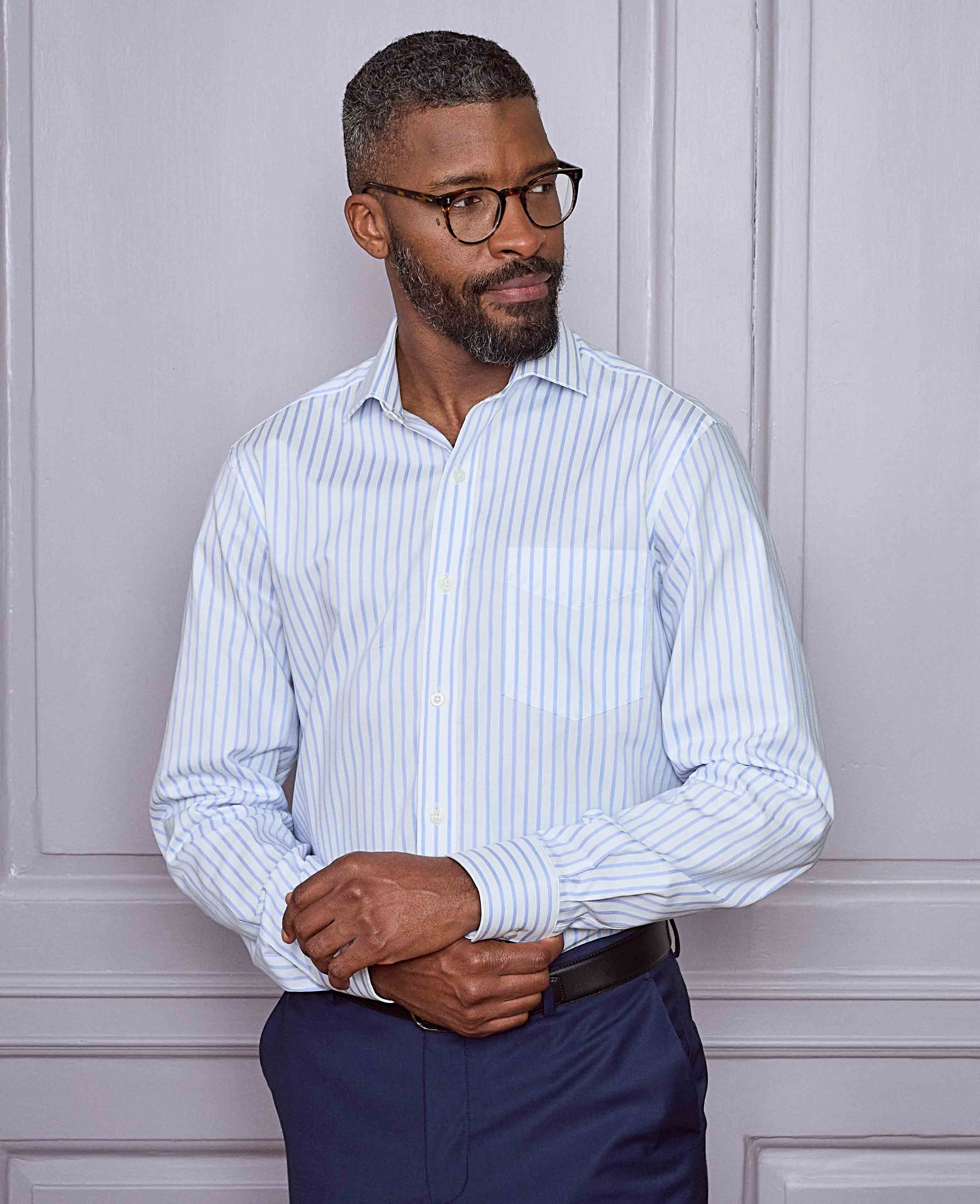 Blue White Cotton Stripe Classic Fit Formal Shirt - Single Cuff [RTC] - Image 5