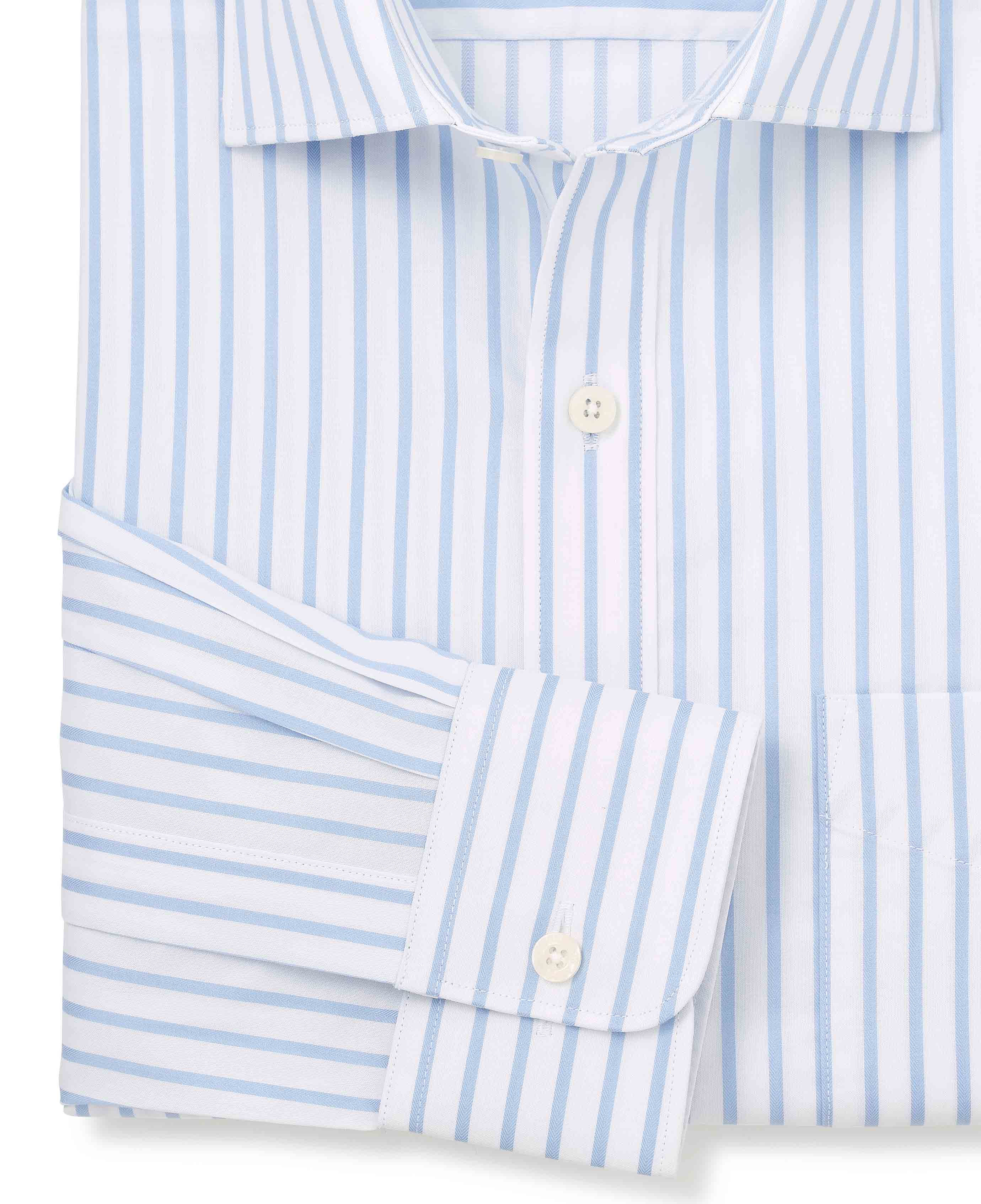 Blue White Cotton Stripe Classic Fit Formal Shirt - Single Cuff [RTC] - Image 7