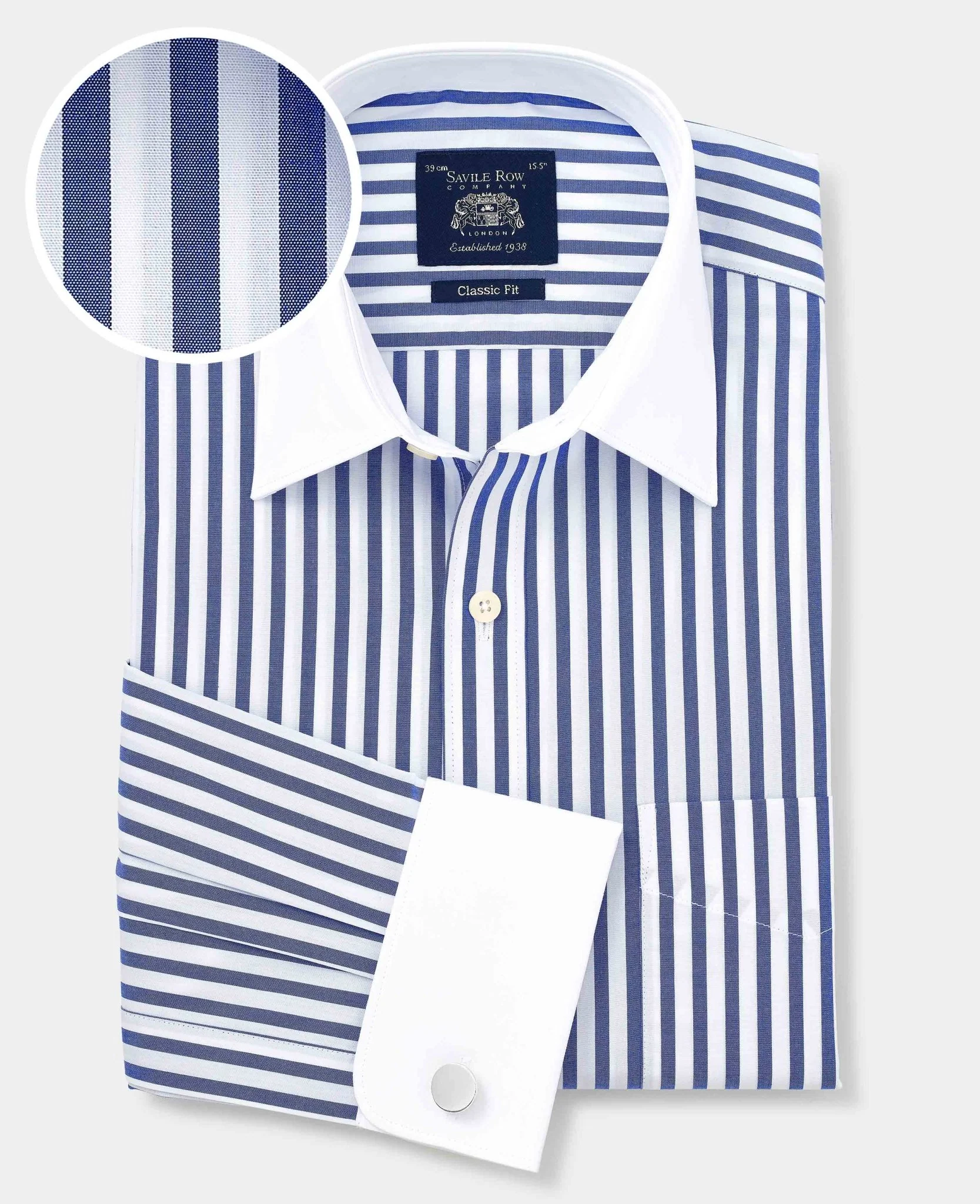 Blue White Cotton Striped Classic Fit Winchester Formal Shirt - Double Cuff