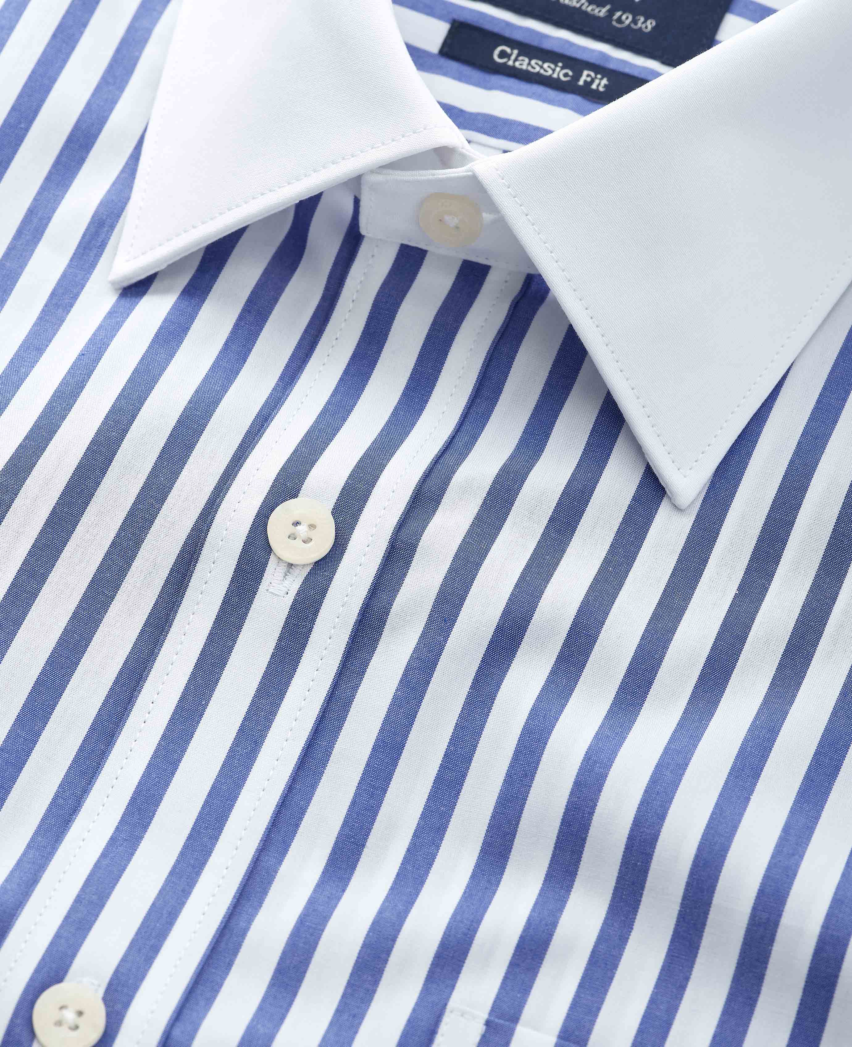 Blue White Cotton Striped Classic Fit Winchester Formal Shirt - Double Cuff - Image 2