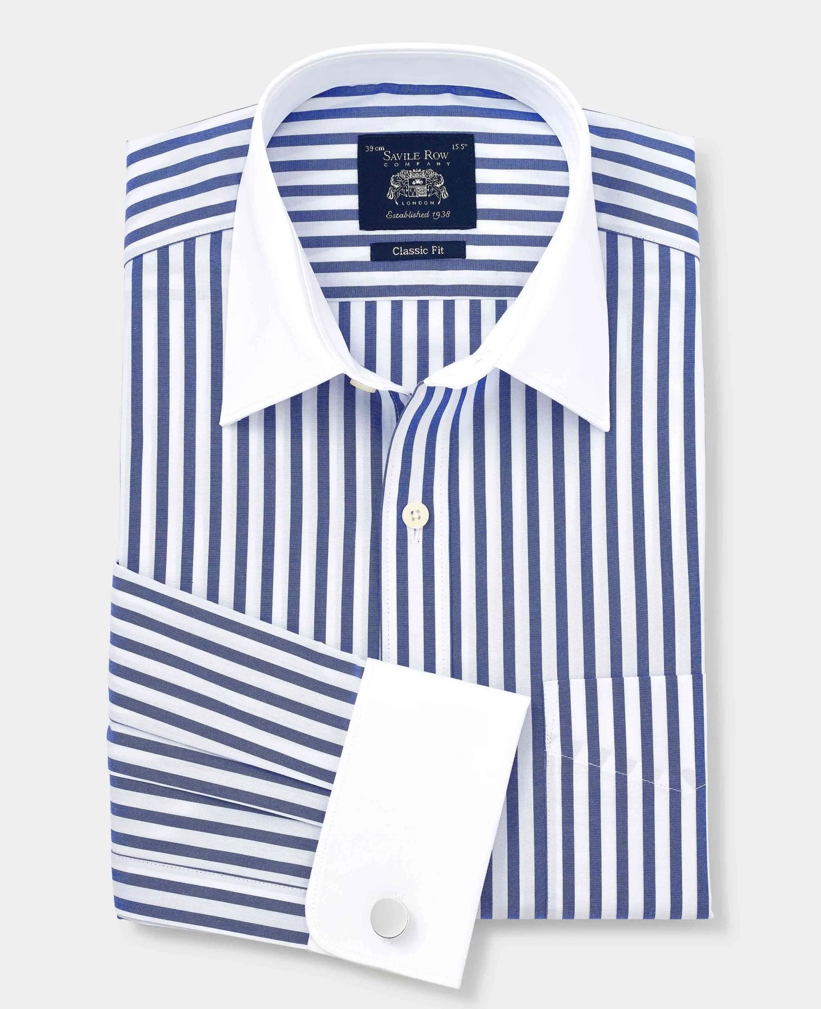 Blue White Cotton Striped Classic Fit Winchester Formal Shirt - Double Cuff - Image 4