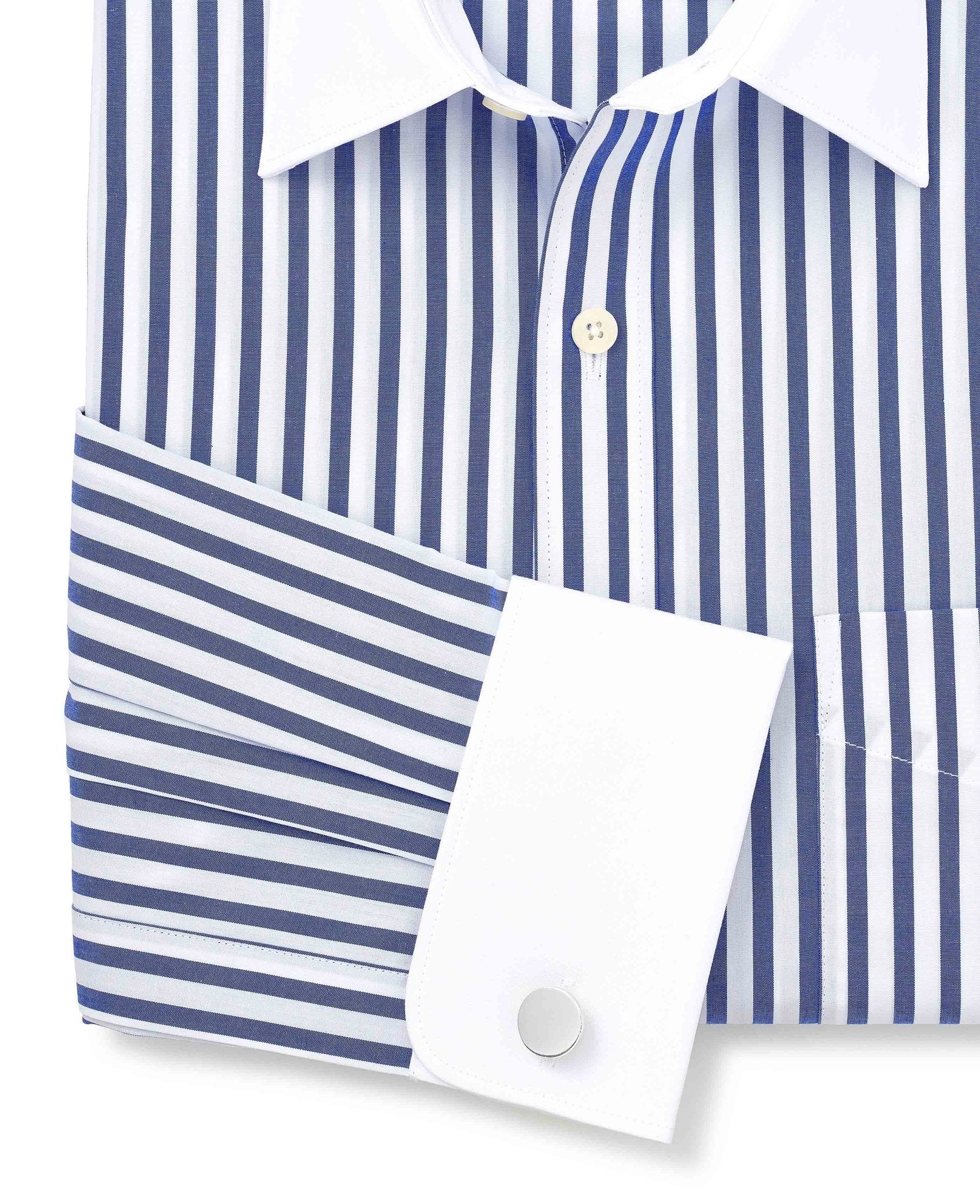 Blue White Cotton Striped Classic Fit Winchester Formal Shirt - Double Cuff - Image 6