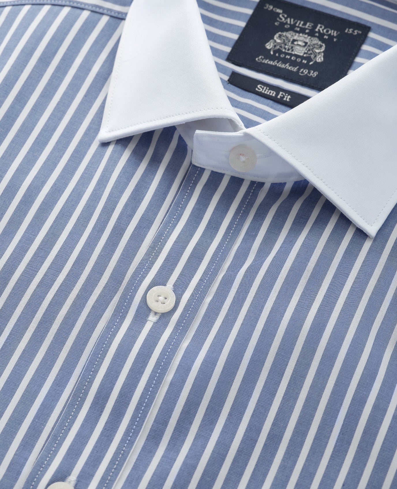 Blue White Cotton Striped Slim Fit Winchester Formal Shirt - Double Cuff - Image 4
