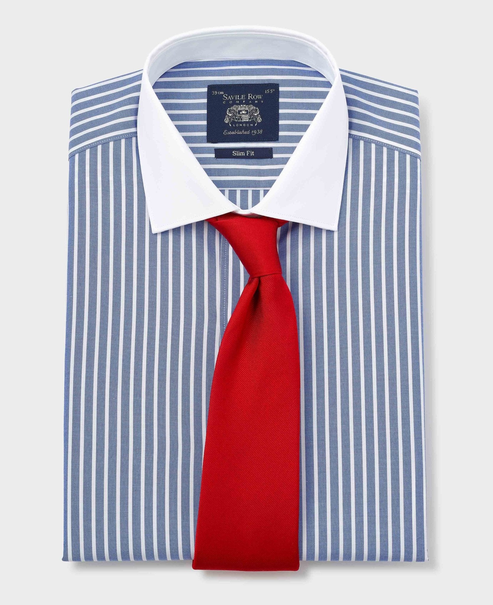 Blue White Cotton Striped Slim Fit Winchester Formal Shirt - Double Cuff - Image 7