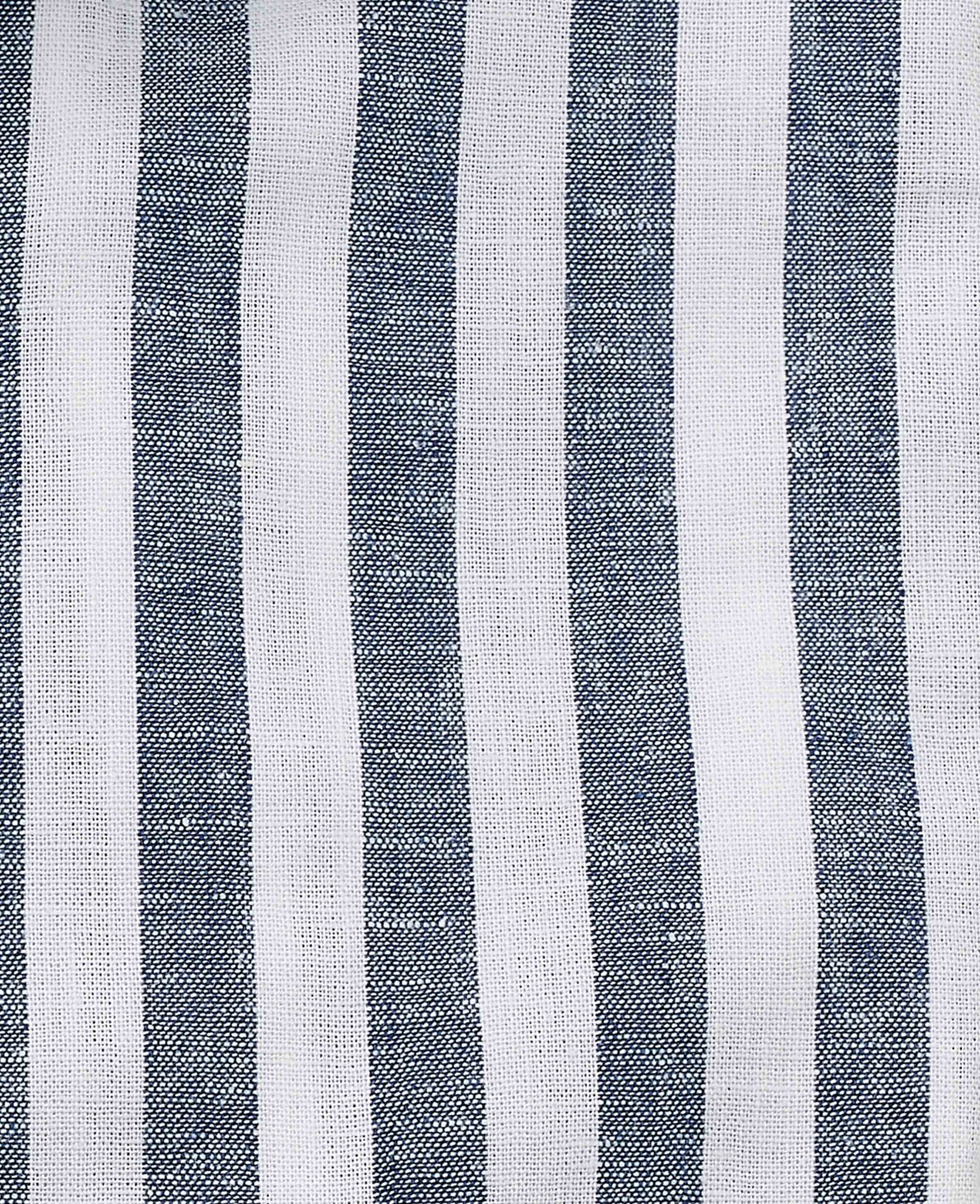 Blue White Linen Cotton Random Stripe Classic Fit Button-Down Casual Shirt - Image 7