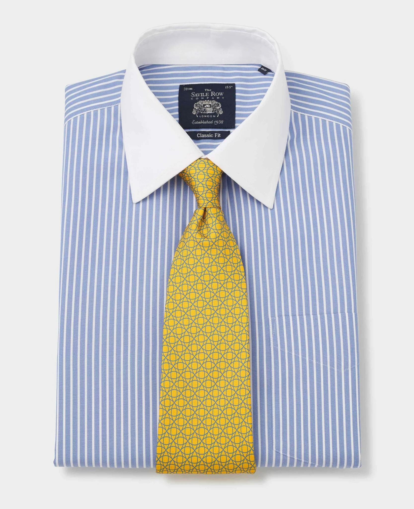 Blue White Stripe Classic Fit Non-Iron Formal Shirt With White Collar & Cuffs - Double Cuff - Image 5