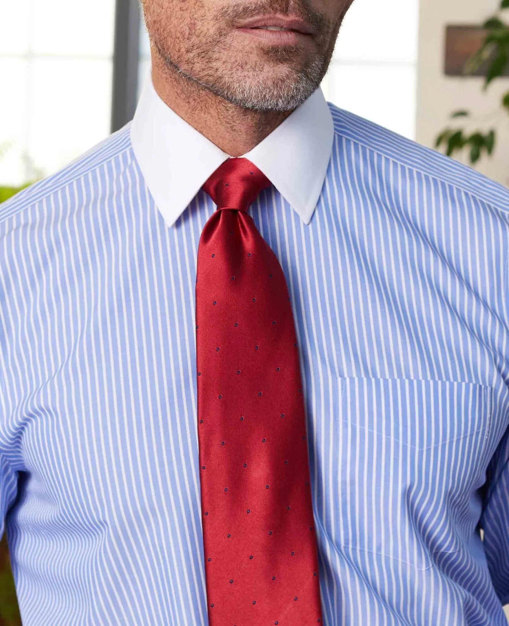 Blue White Stripe Classic Fit Non-Iron Formal Shirt With White Collar & Cuffs - Double Cuff - Image 6