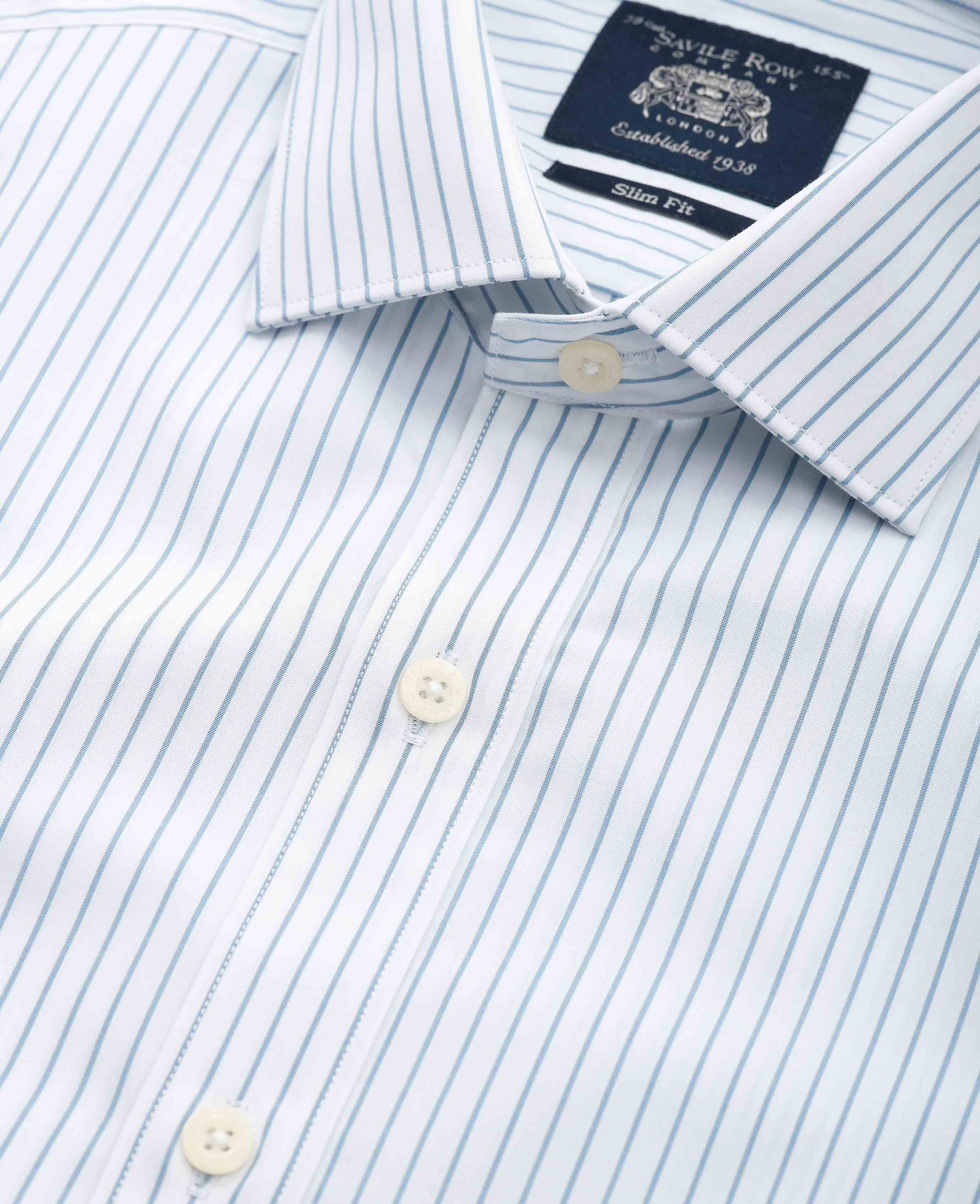 Blue White Stripe Cotton Slim Fit Formal shirt - Double Cuff - Image 3
