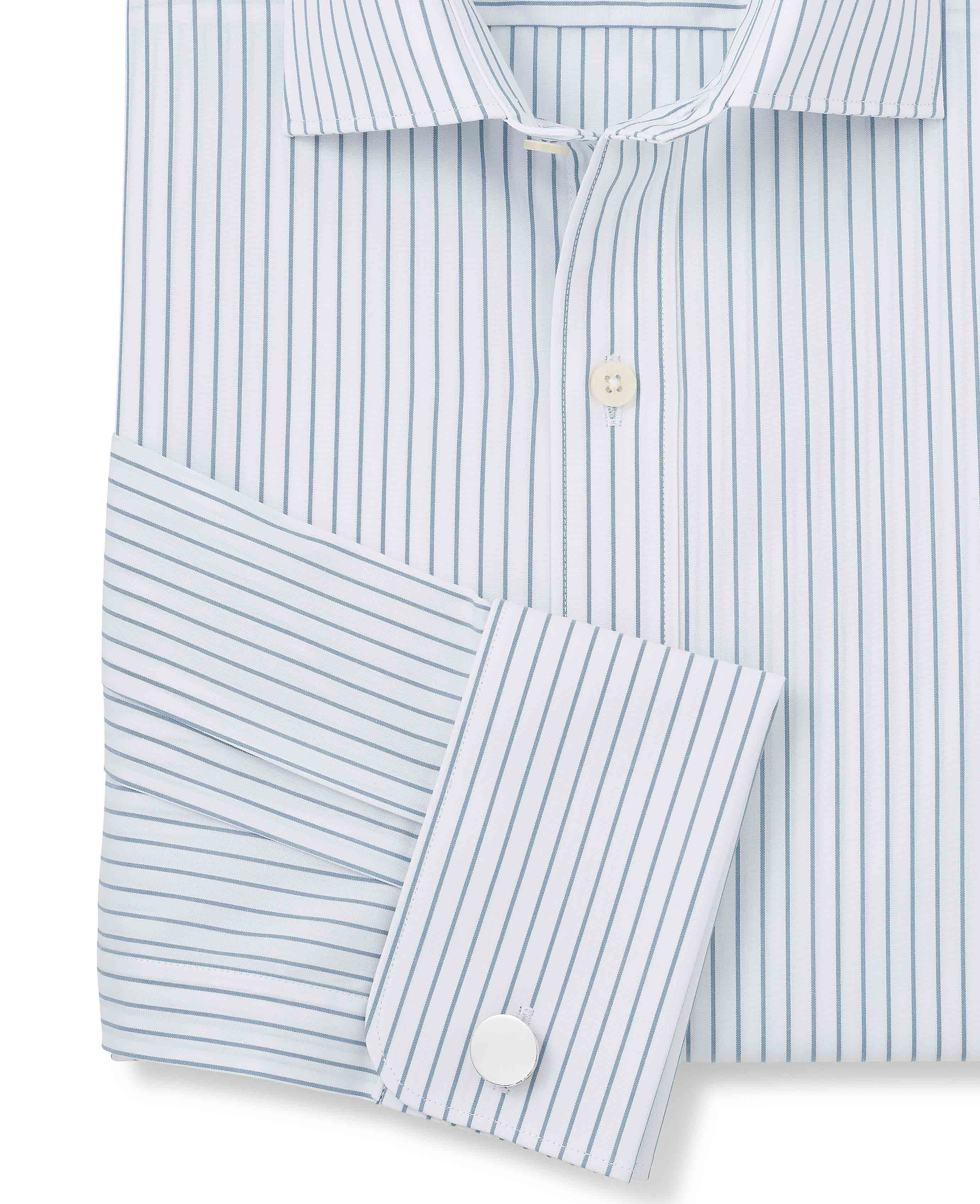 Blue White Stripe Cotton Slim Fit Formal shirt - Double Cuff - Image 5