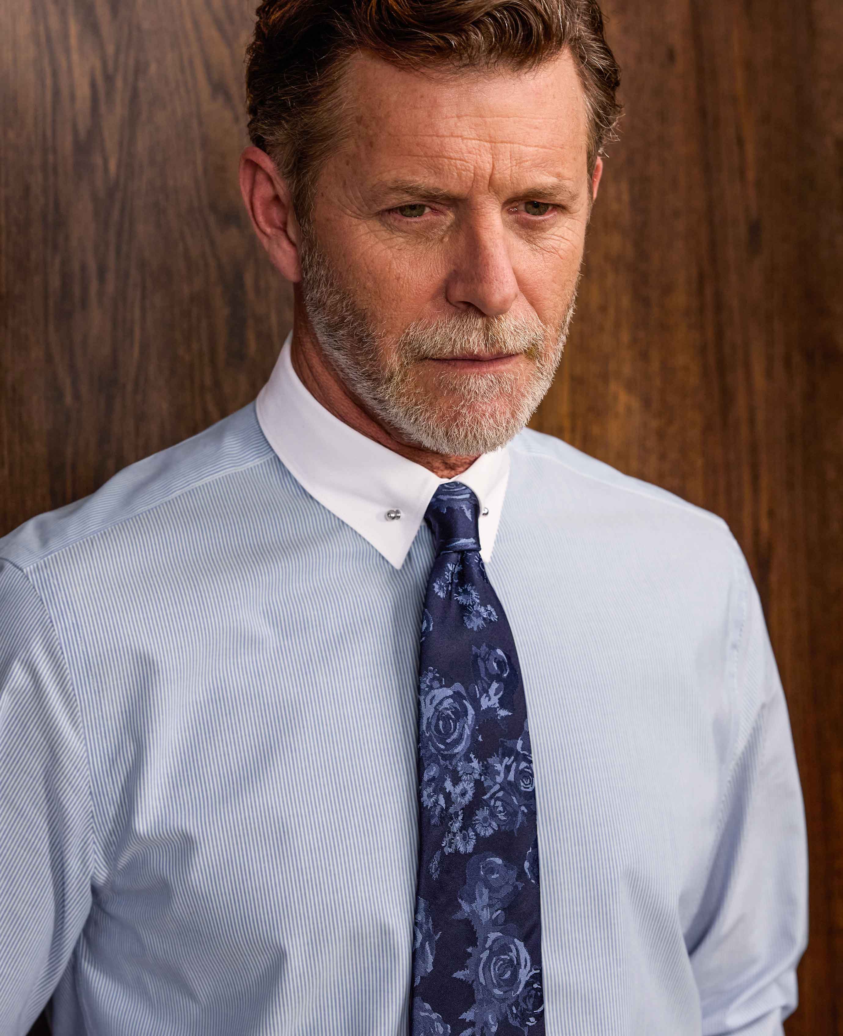 Blue White Stripe Poplin Slim Fit Pin Collar Winchester Formal Shirt - Double Cuff - Image 2